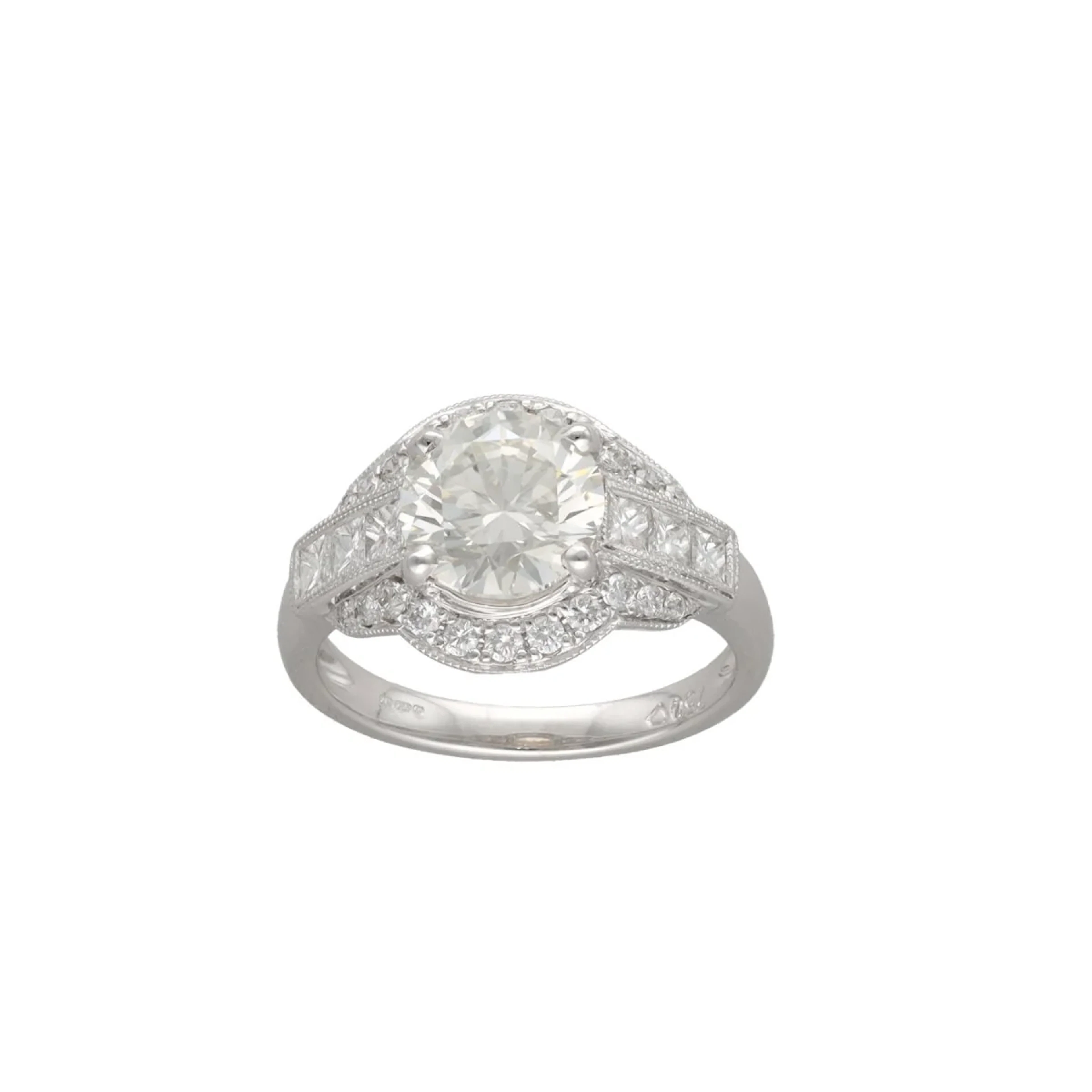 Solitaire diamond 2.20 ct K-SI2 HRD & diamonds 0.71 ct G-VS - 18k