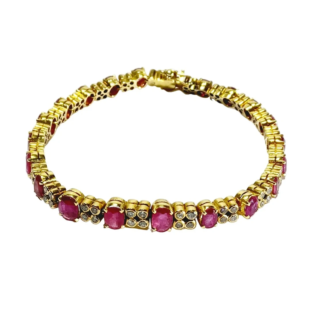"Ligne" Bracelet in Yellow Gold, Rubies, and Diamonds