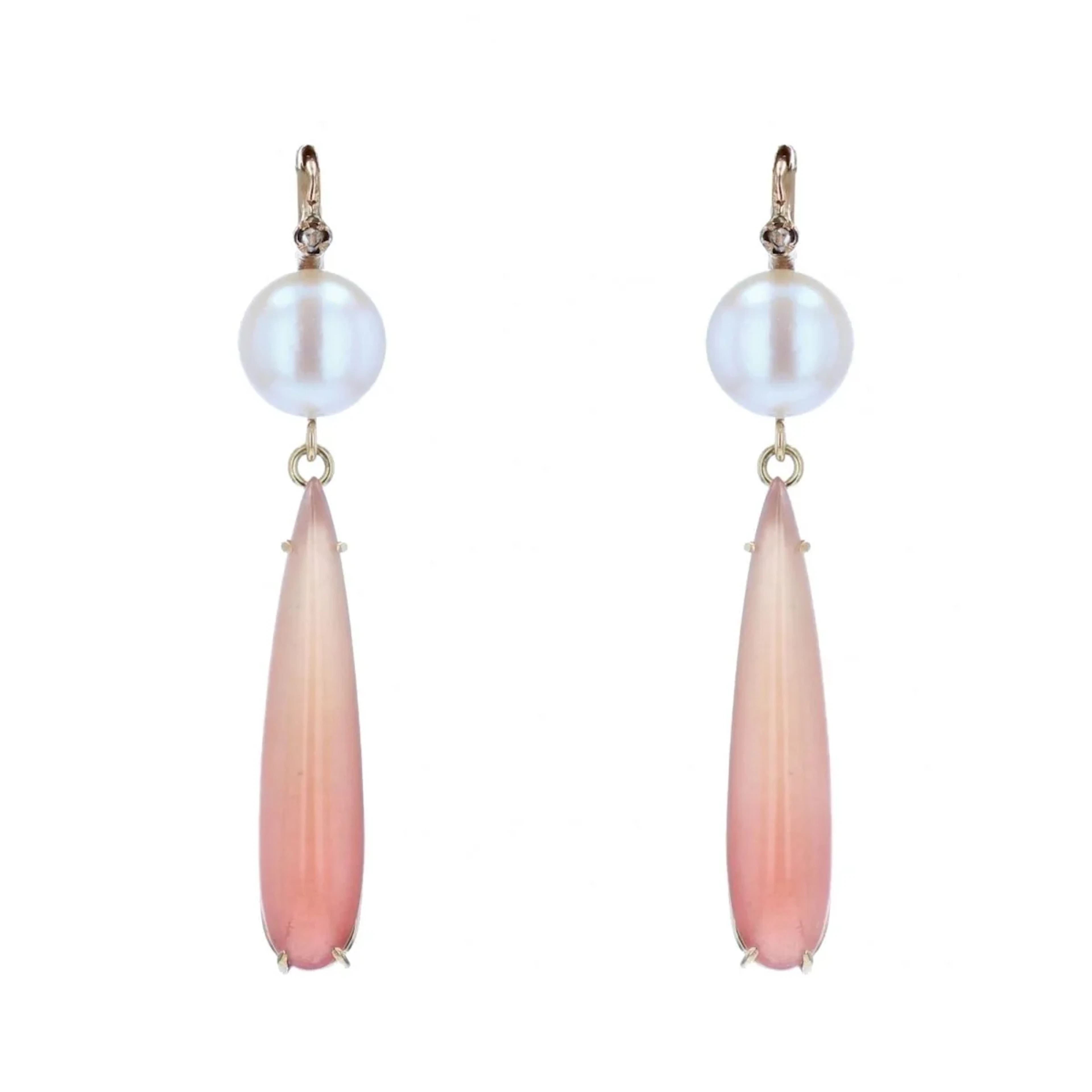 Earrings Hanging in rose gold, pearls, garnets and diamond
