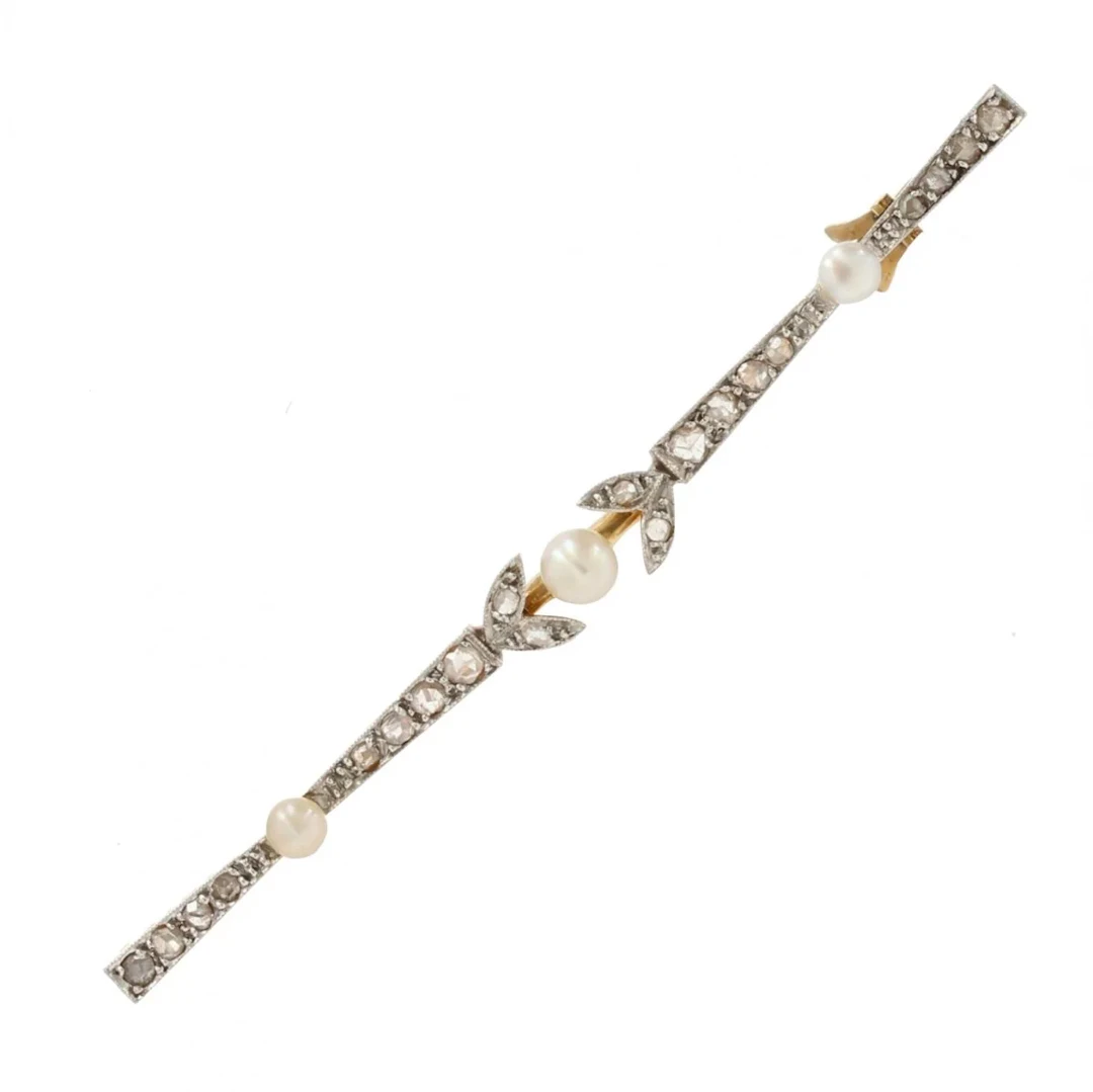 Barrette brooch in yellow gold, platinum and diamonds