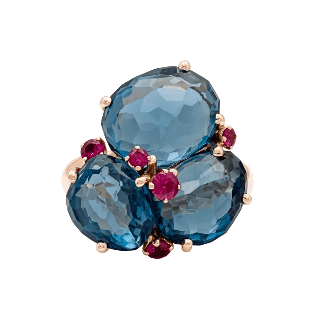 Bague Cocktail POMELLATO "Bahia" en or rose, topazes et saphirs