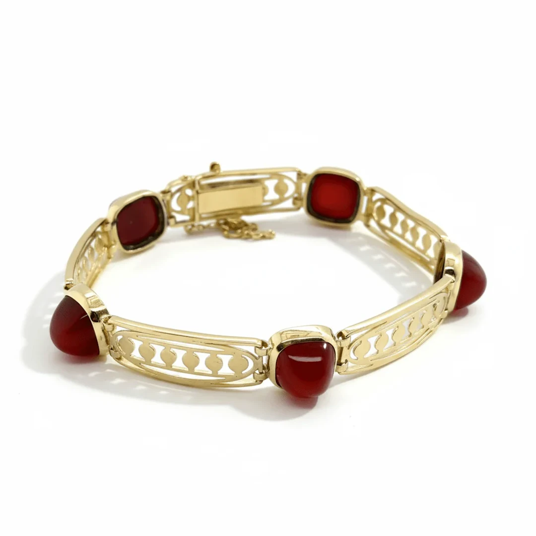 EDYAD Art Deco bracelet in yellow gold and carnelian