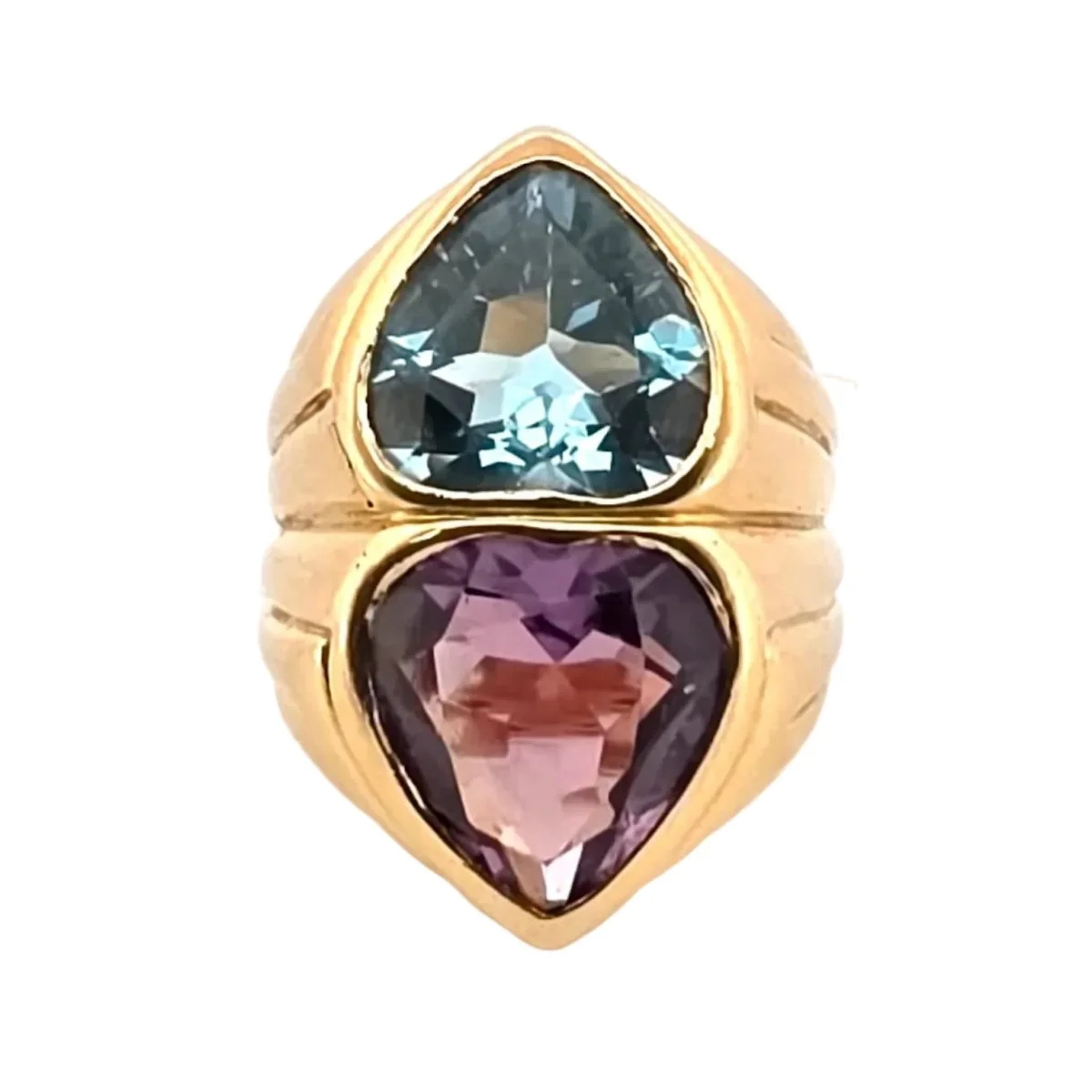 Toi & Moi Ring in yellow gold, topaz and amber