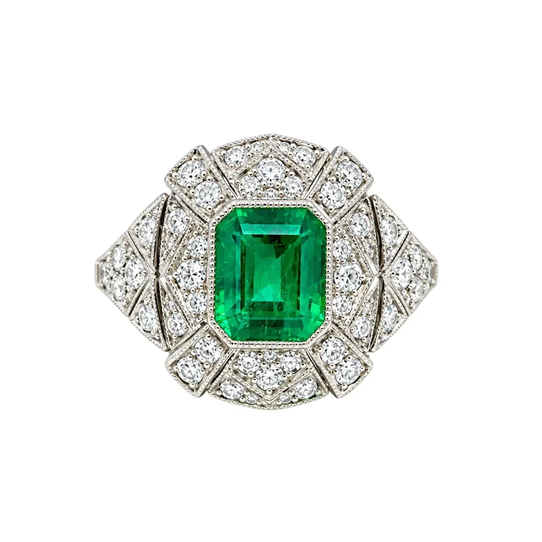 Entourage Ring in Platinum, Emerald, and Diamonds