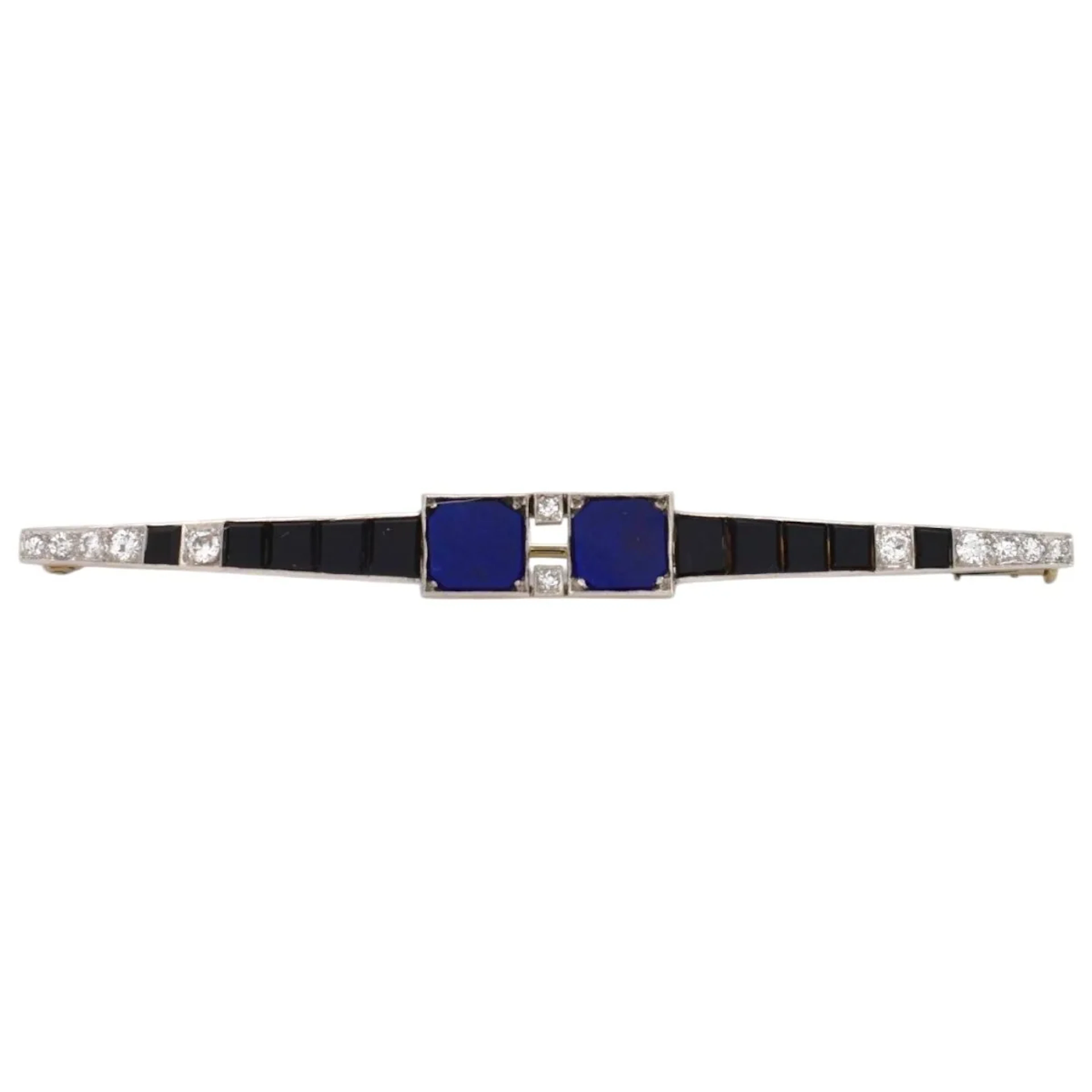 Broche Barrette en platine, onyx, lapis-lazuli et diamants