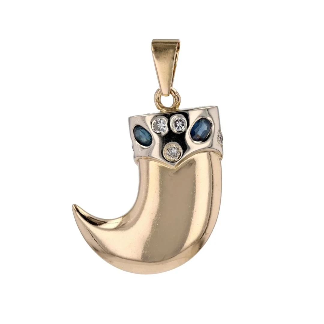 Pendant in yellow gold, sapphires and diamonds