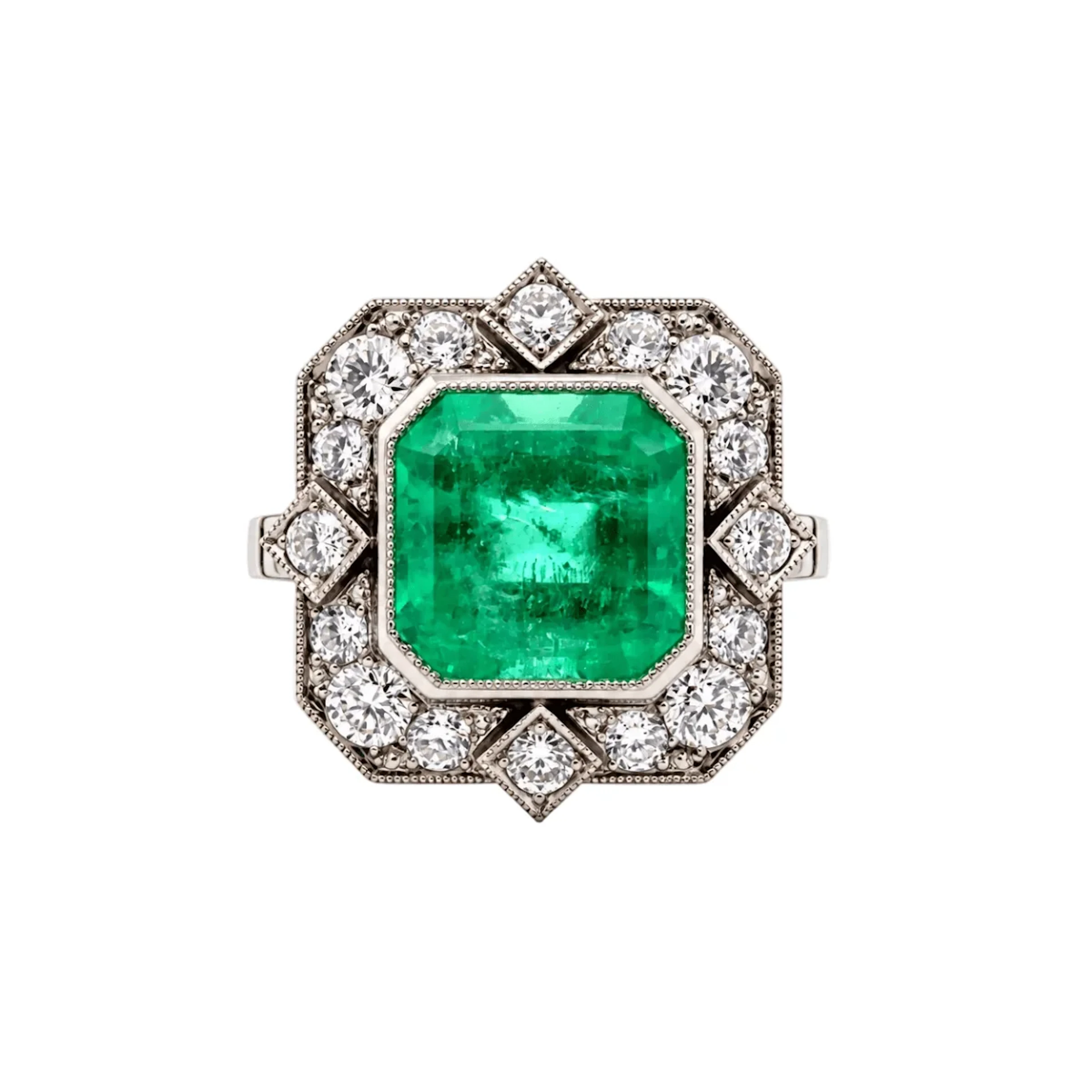 Cocktail Ring in Platinum, Emerald, and Diamonds