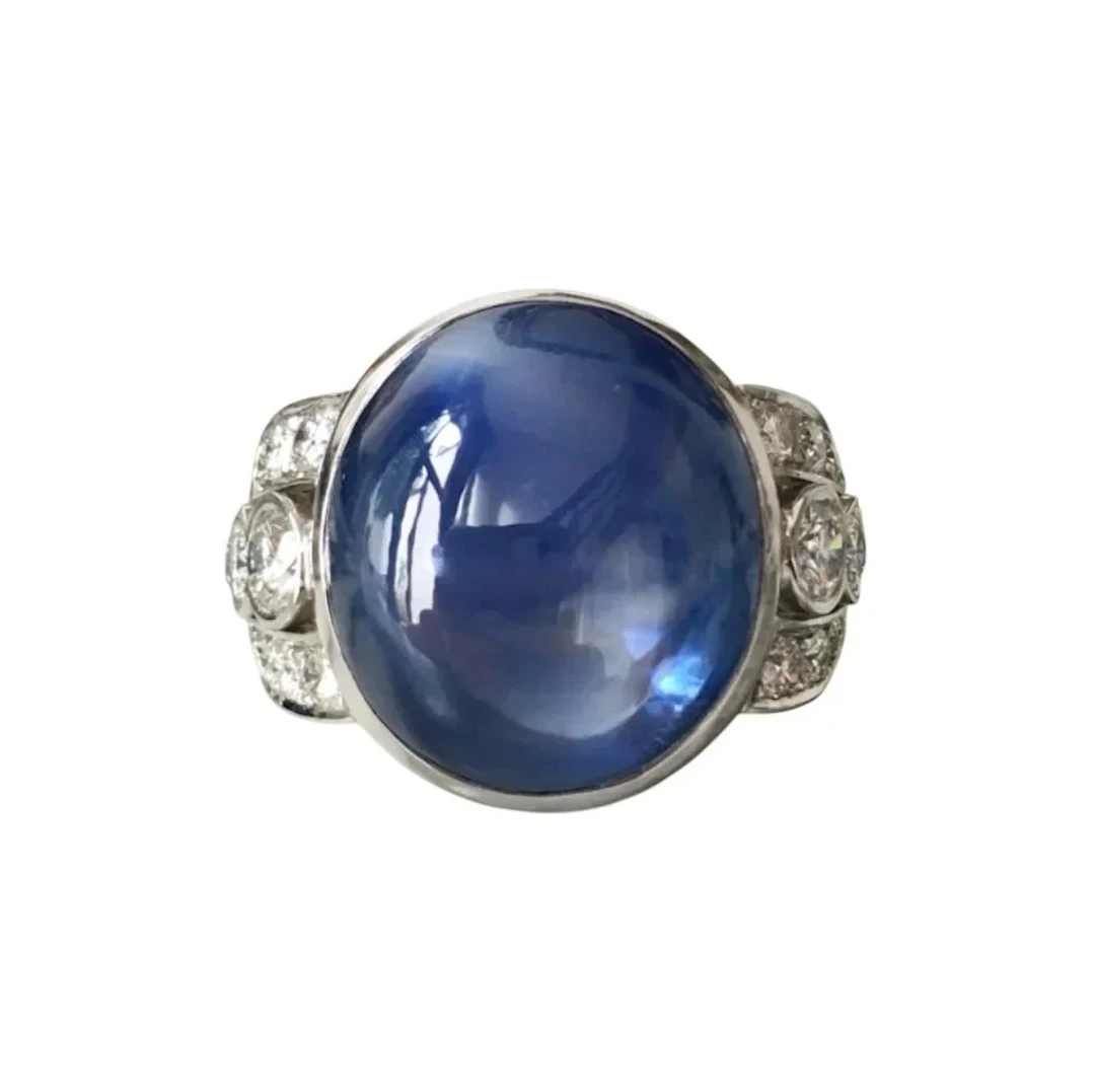 Cocktail Ring in White Gold, Sapphire, and Diamonds