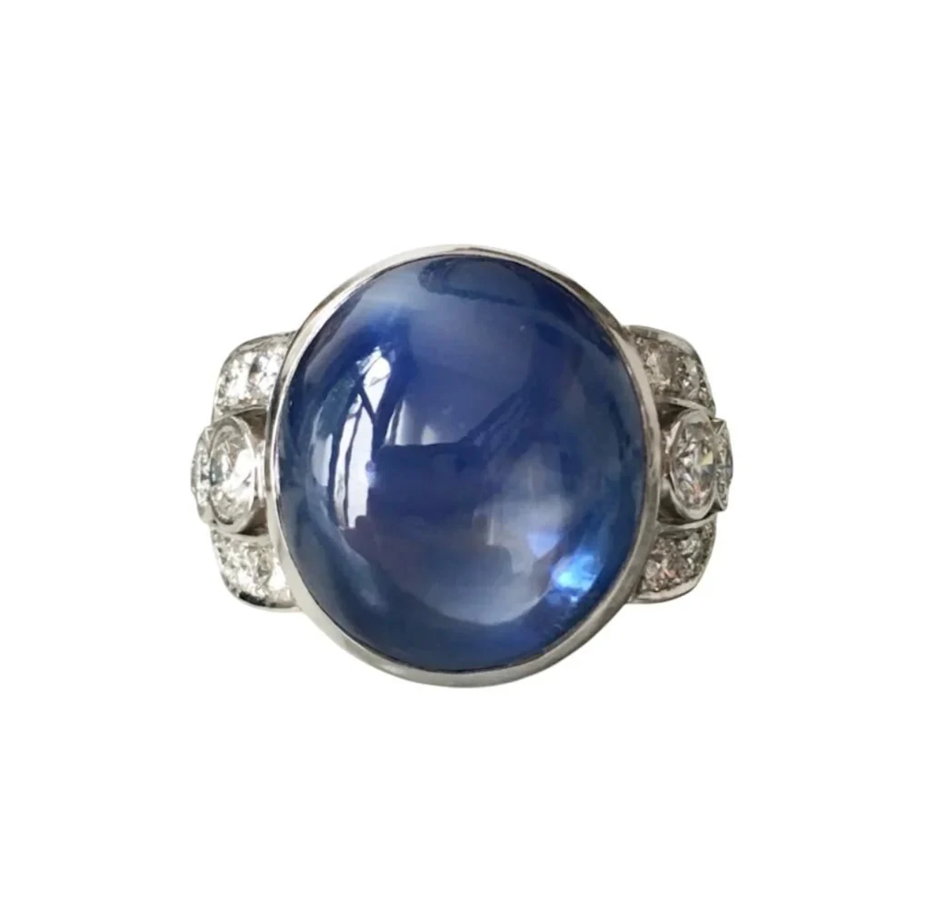Cocktail Ring in White Gold, Sapphire, and Diamonds