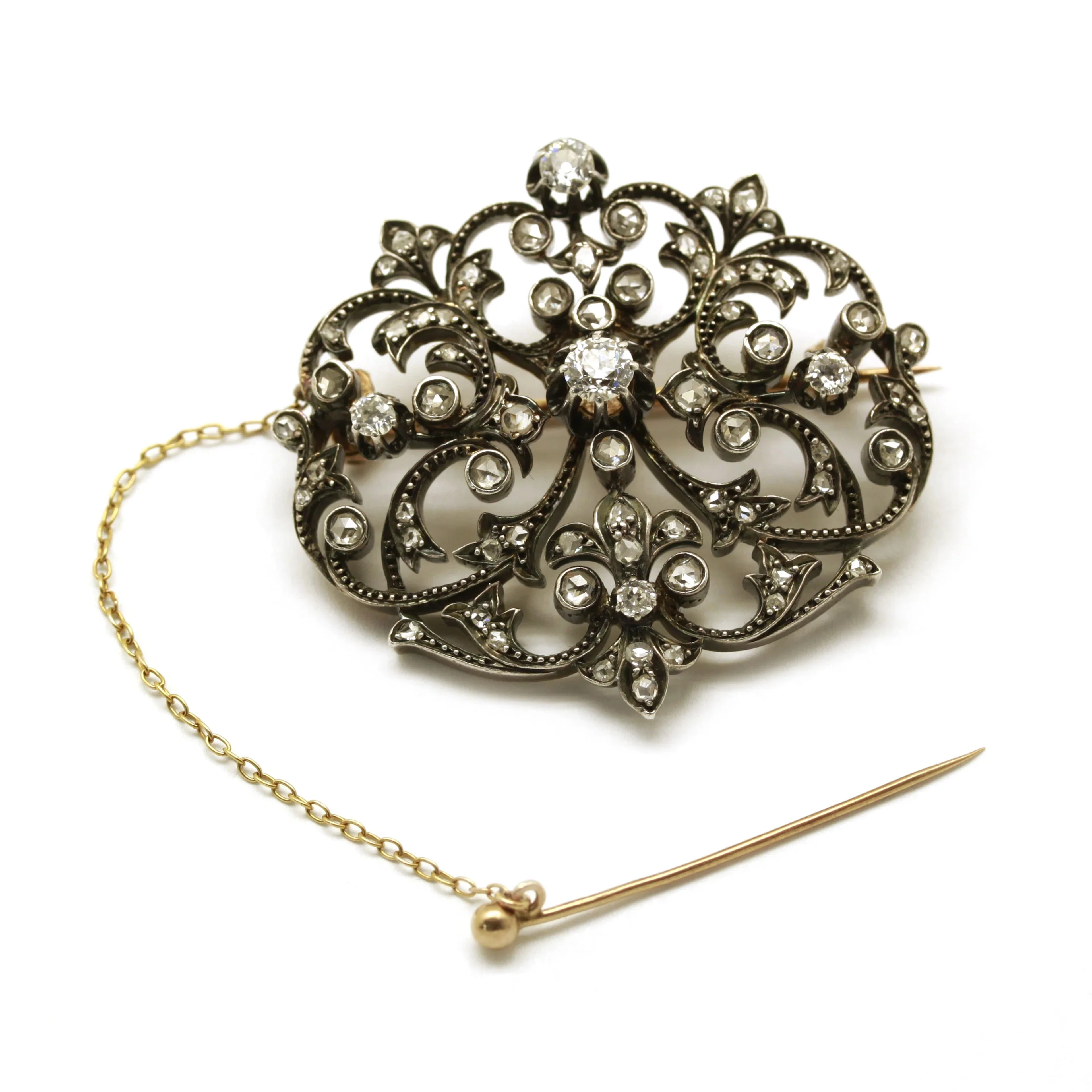 19th century brooch - Gold, silver and diamonds