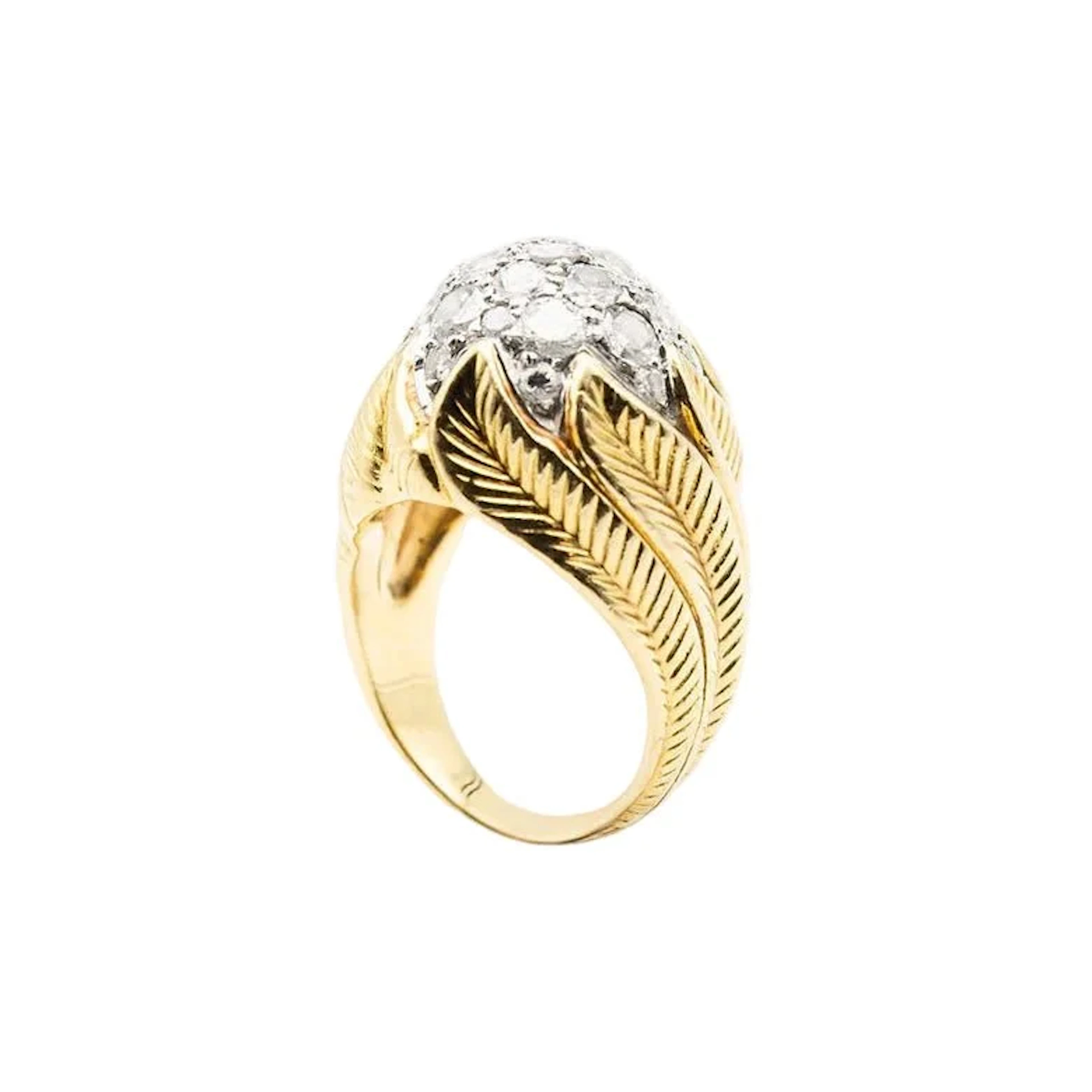 Dome ring in yellow gold and diamonds