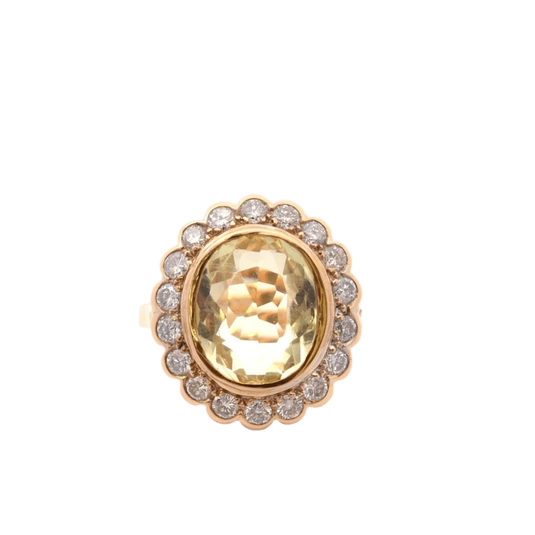 Entourage ring in yellow gold, orthoclase and diamonds