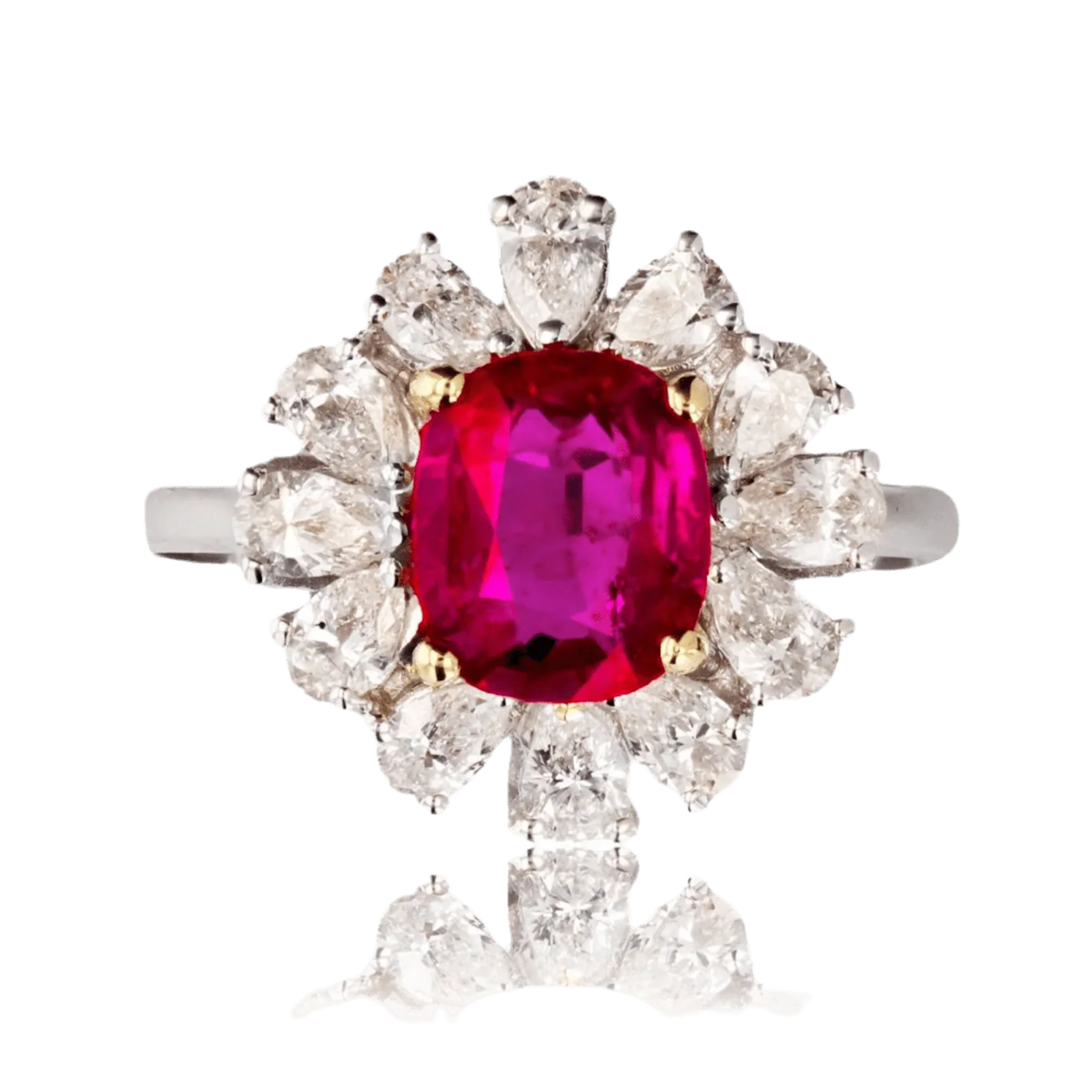 Daisy ring in white gold, yellow gold, sapphire and diamonds