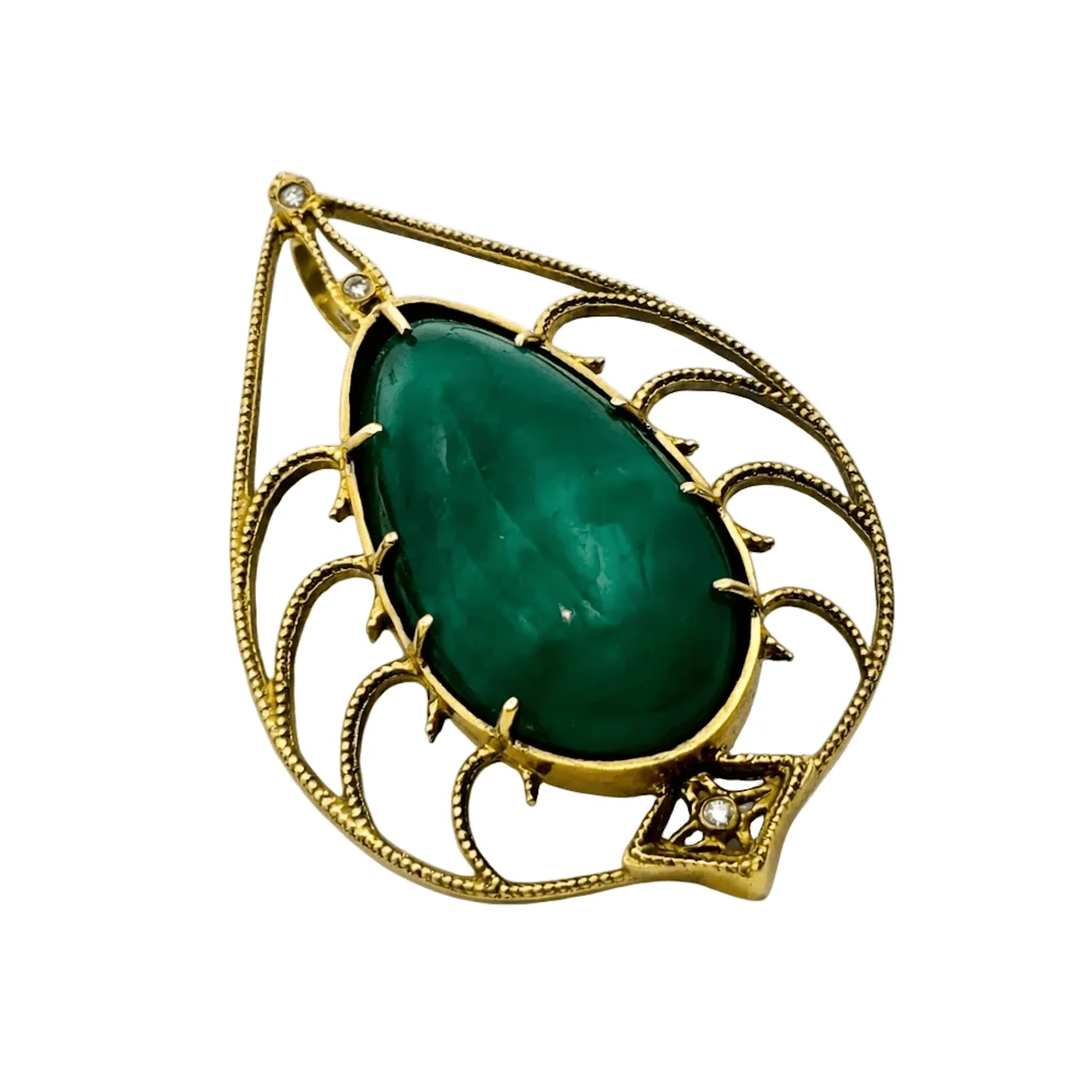 Yellow gold, emerald and diamond pendant