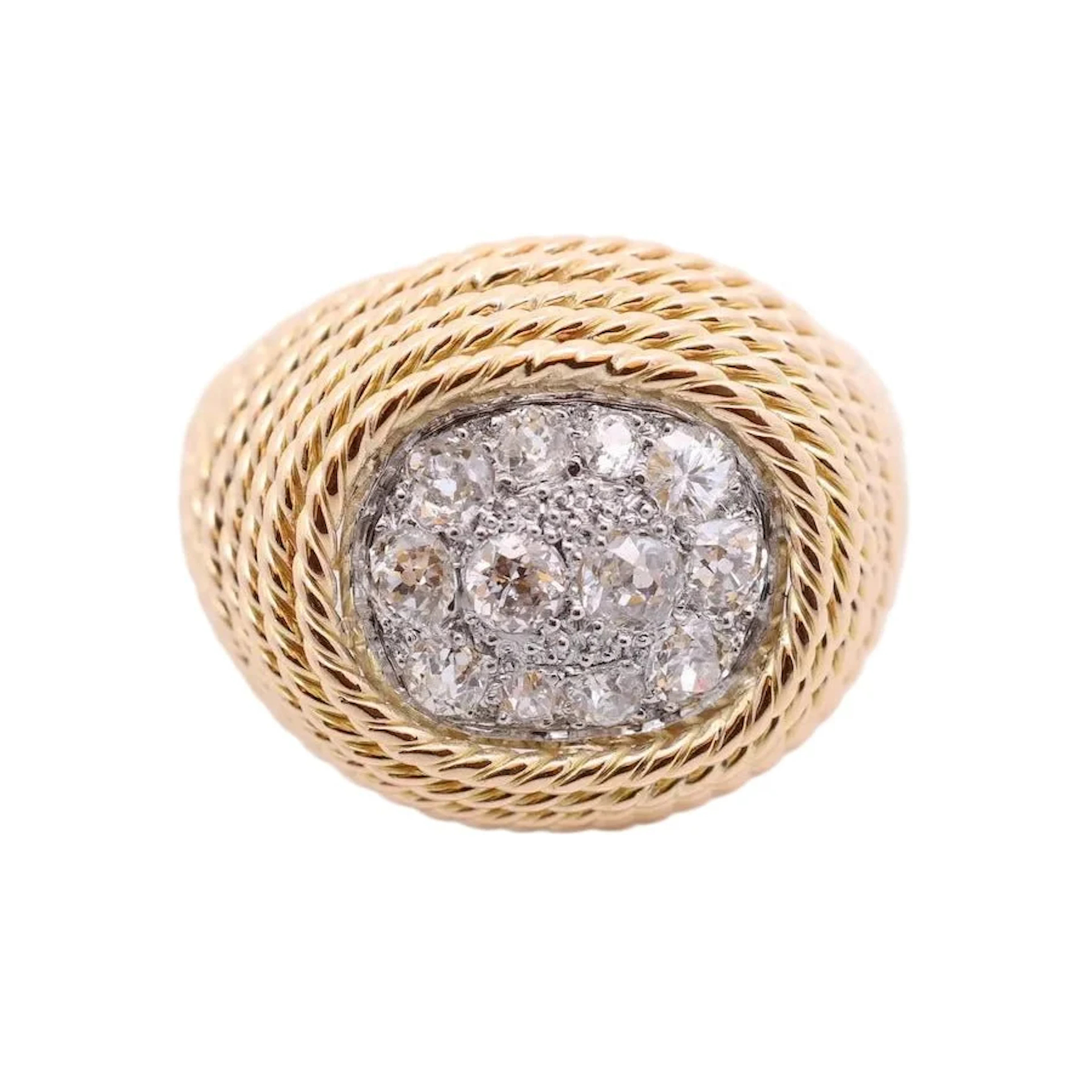 "Dôme" Ring in Yellow Gold, Platinum, and Diamonds