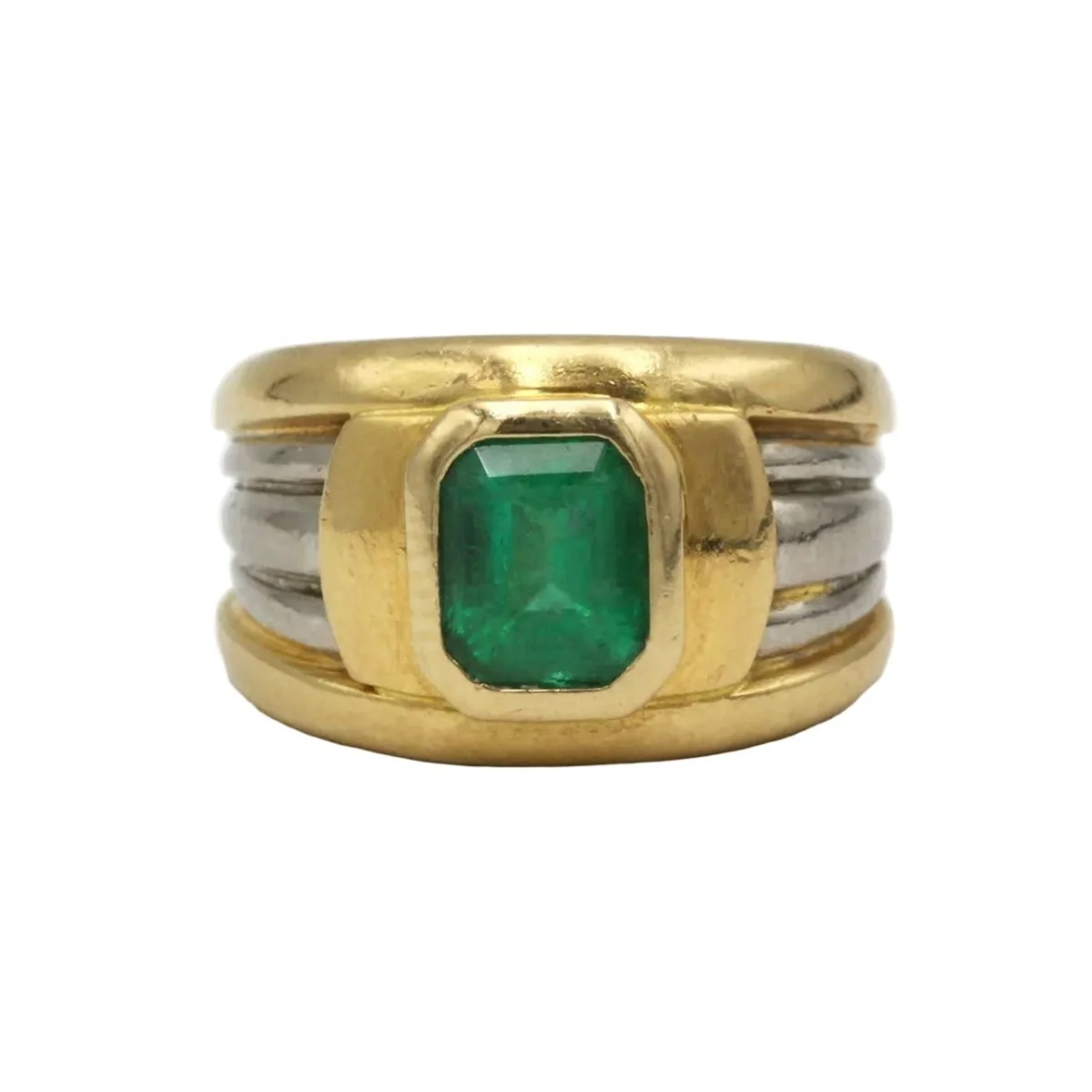 Band Ring in White Gold, Yellow Gold, and Emerald