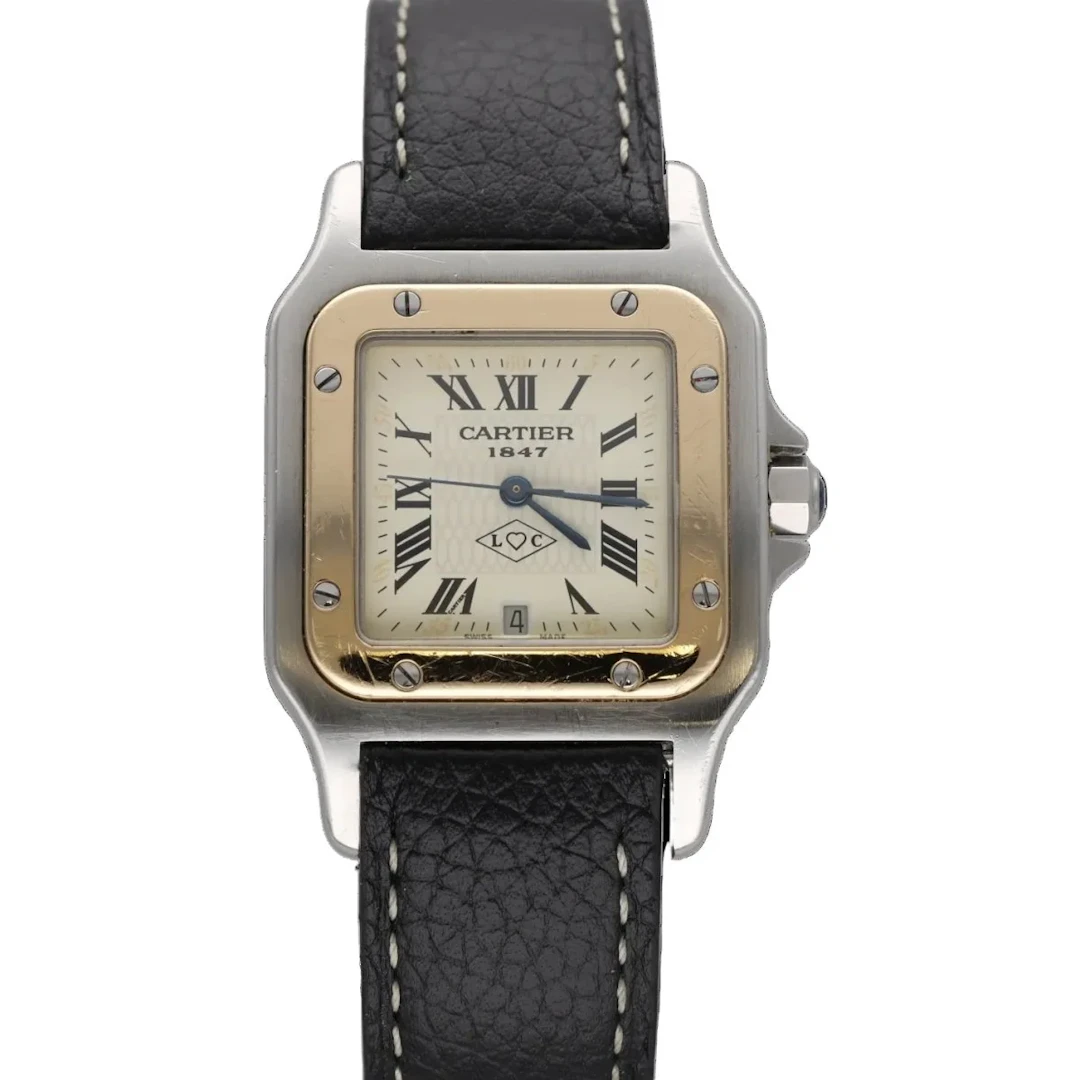 Montre CARTIER "Santos" en or jaune, acier et cuir