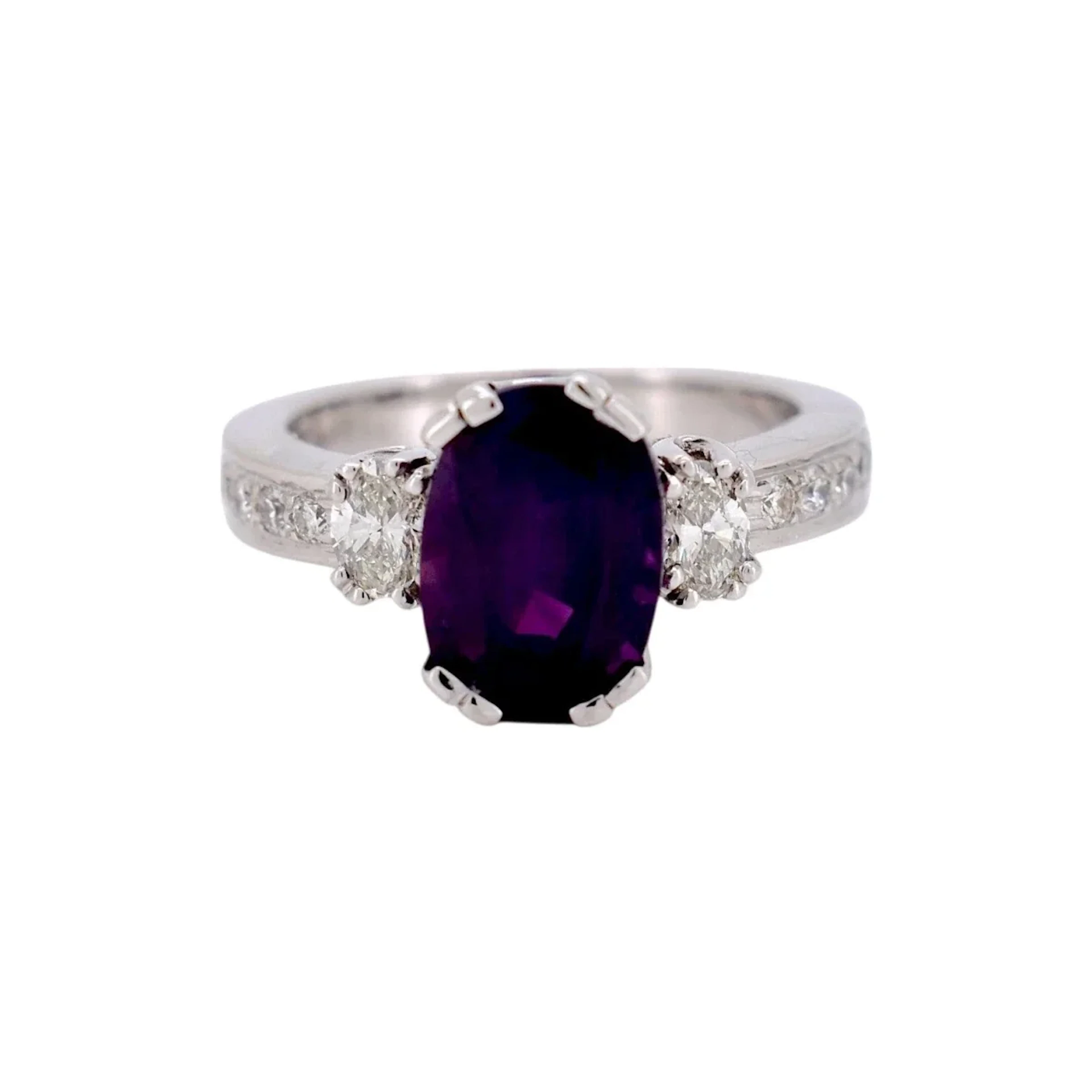 Trilogy Ring in White Gold, Sapphire, and Diamonds