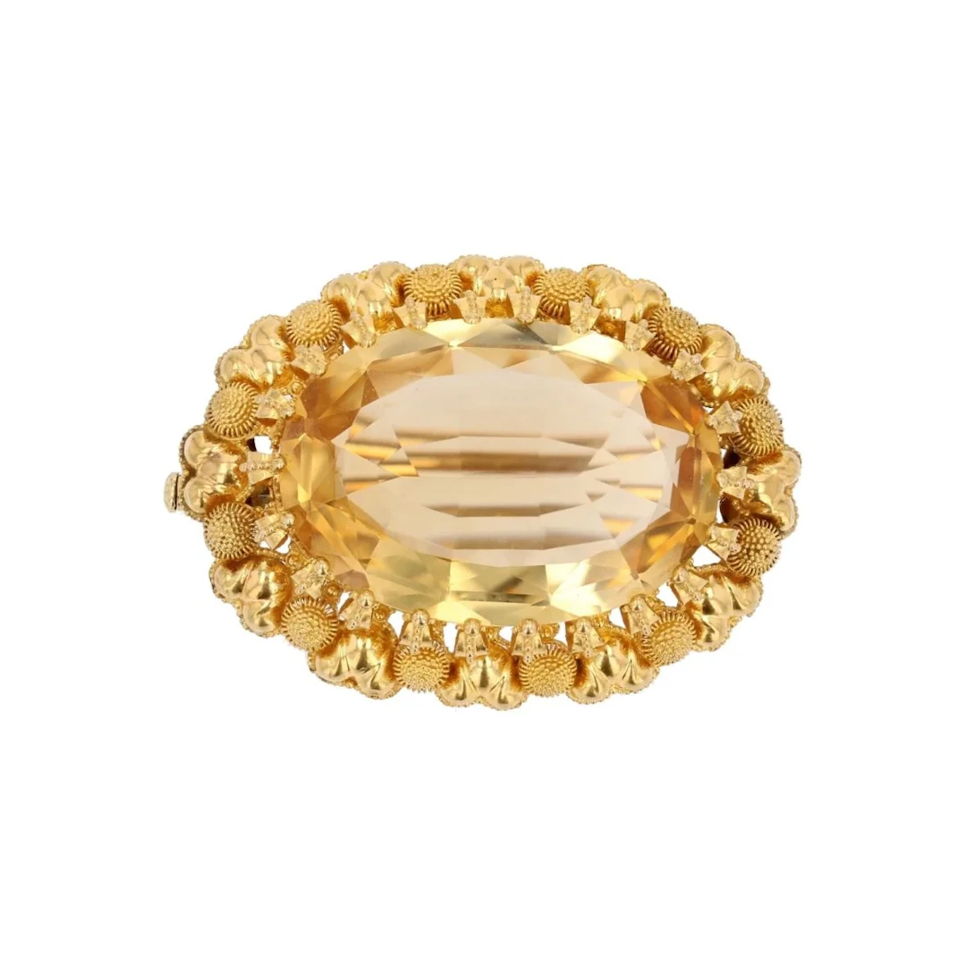Yellow gold and citrine pin brooch
