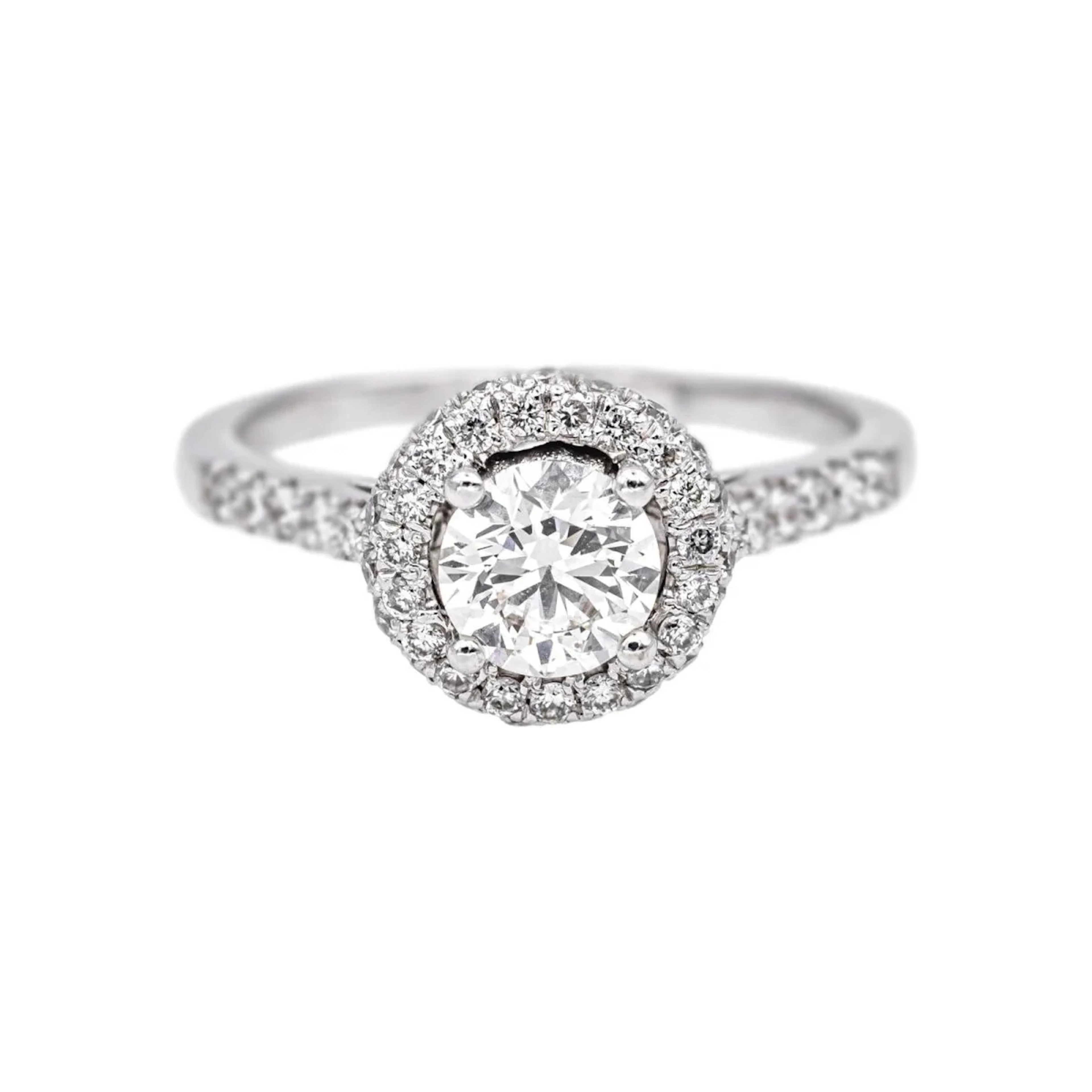 Solitaire ring in white gold and diamonds