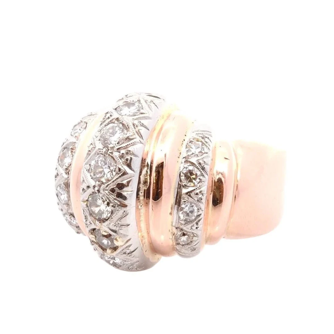 Ring VINTAGE 1940 in yellow gold and paltinium with diamonds