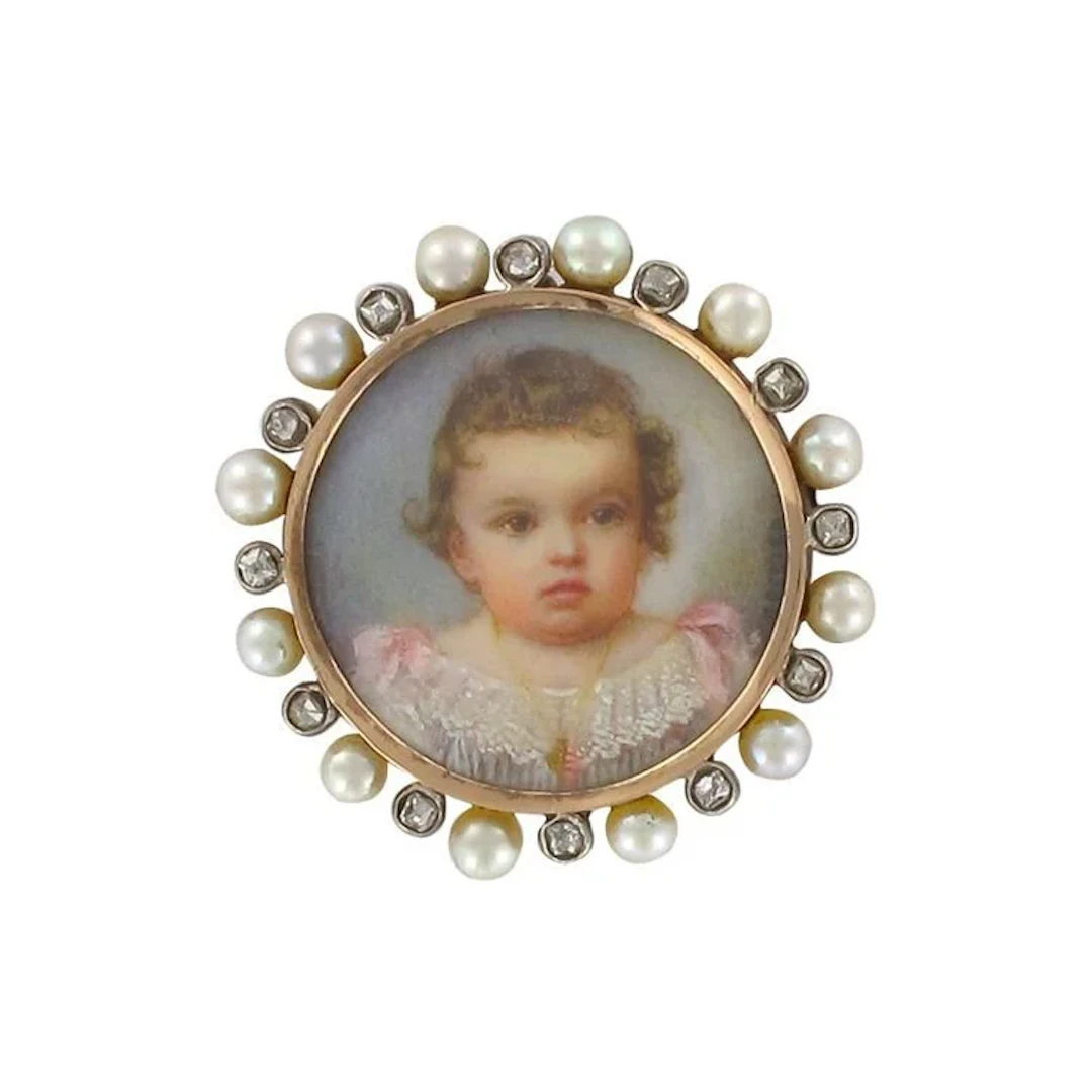 Rose gold, silver, pearl and diamond brooch pin