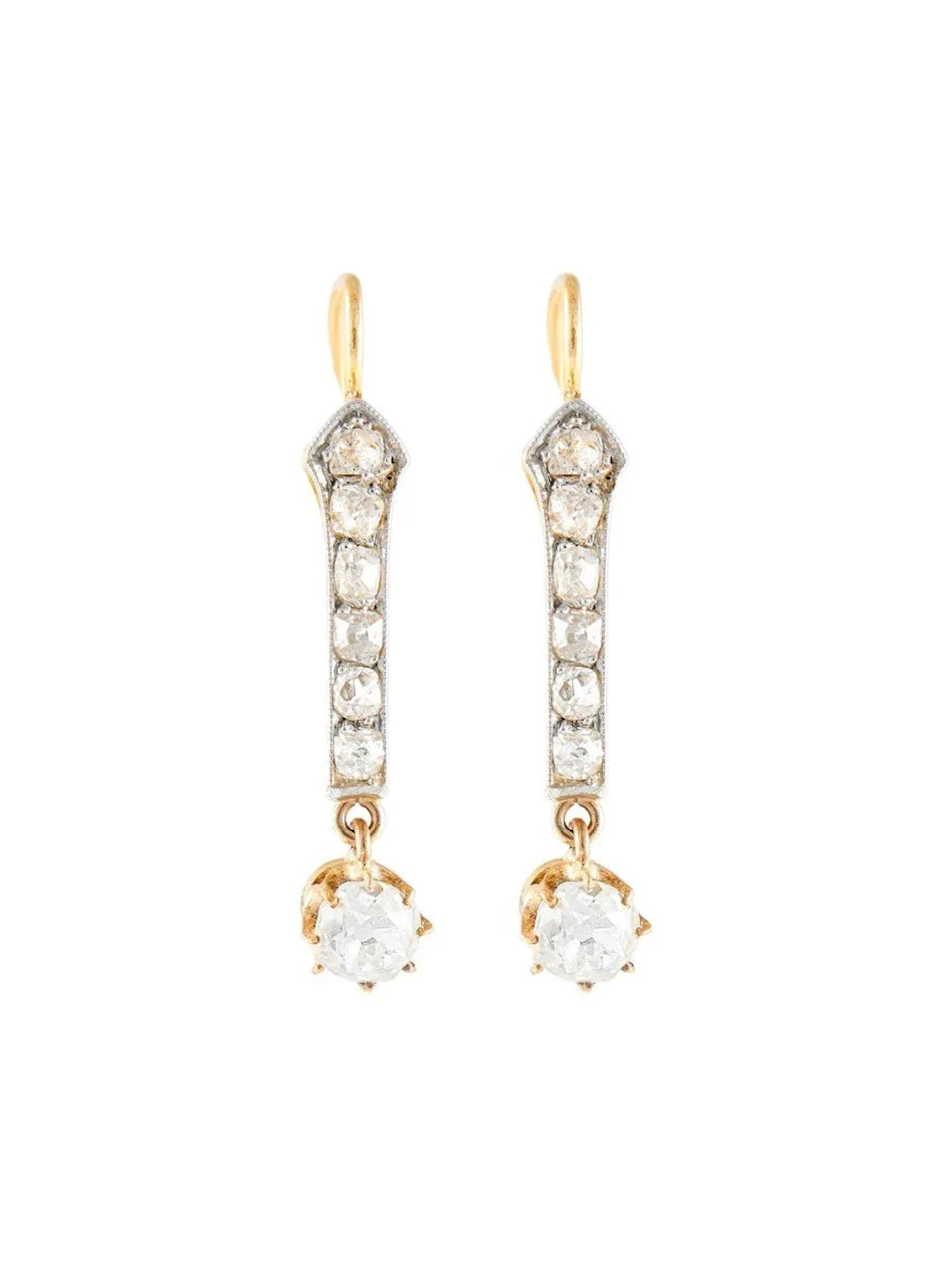 Earrings Pendantes en yellow gold, paltinium et diamonds