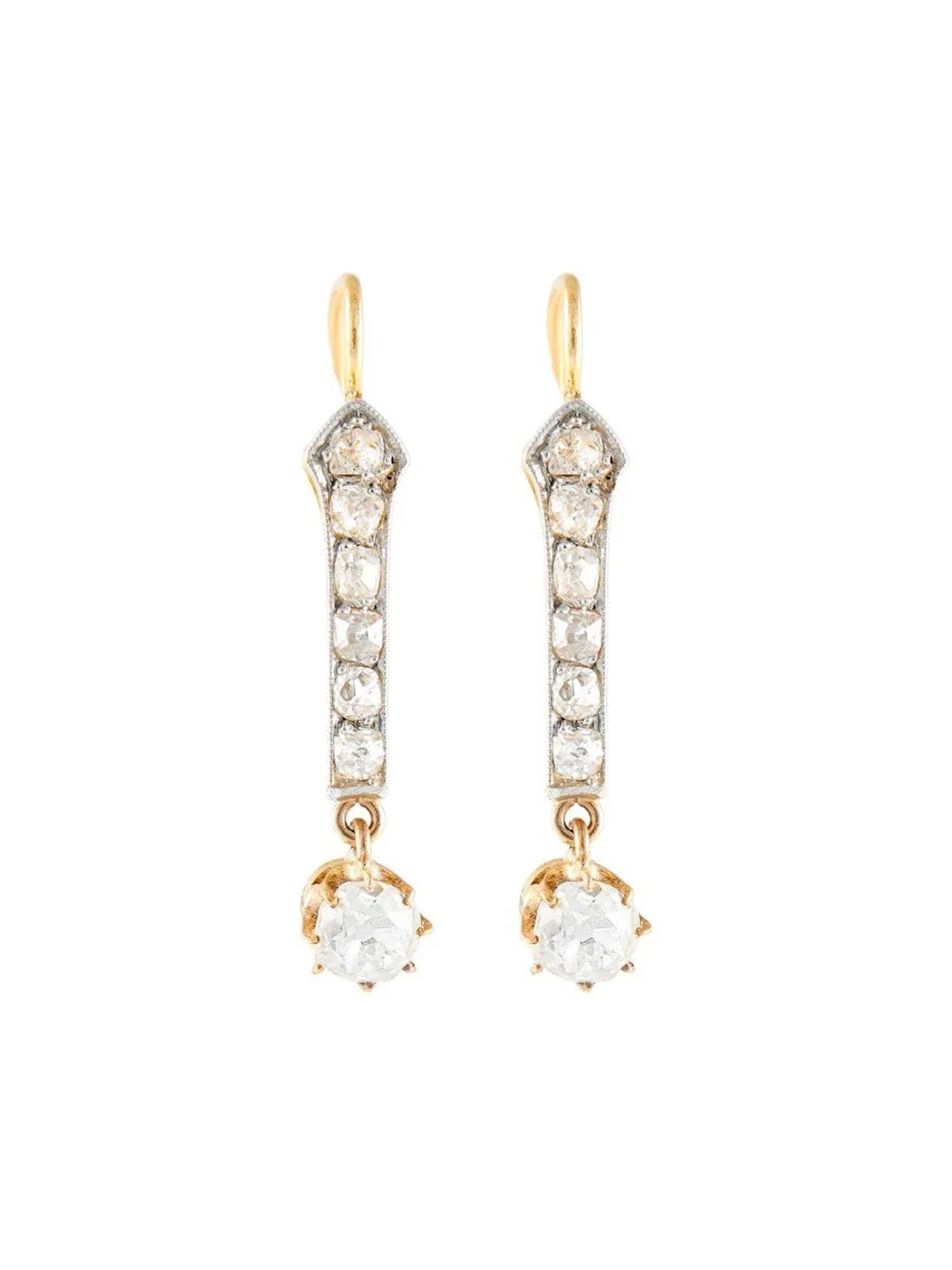 Earrings Pendantes en yellow gold, paltinium et diamonds
