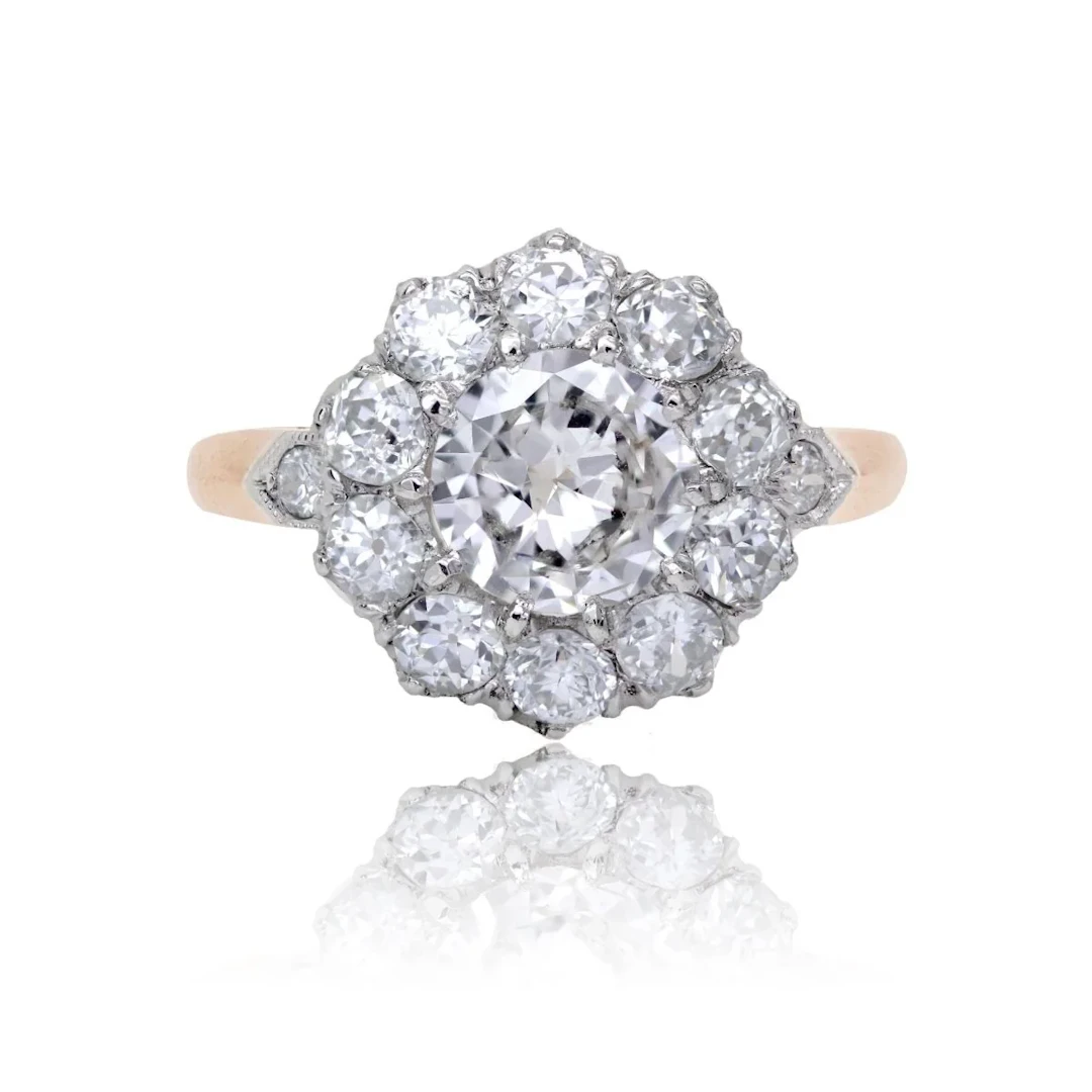 Ring Marguerite en yellow gold, paltinium and diamonds
