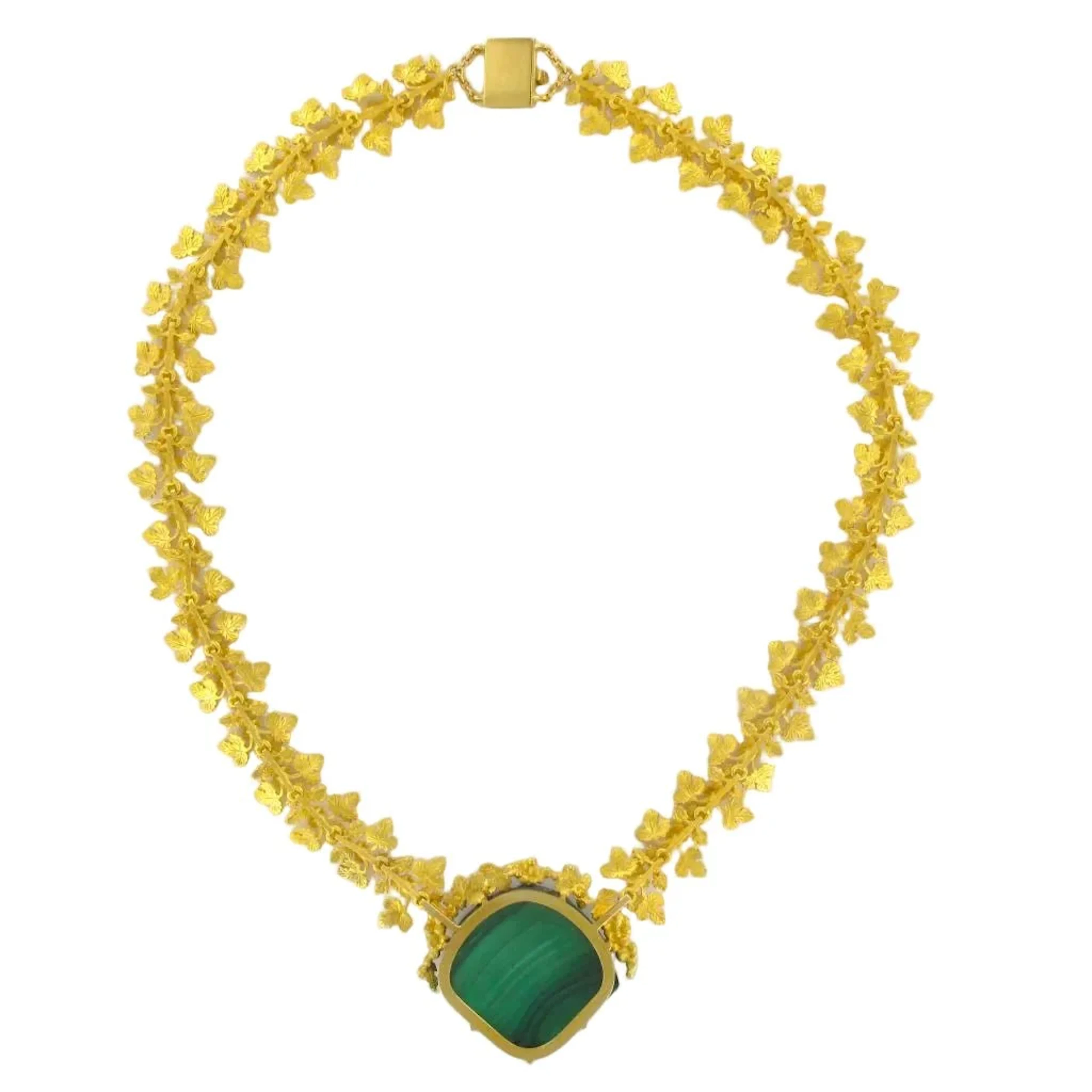 Yellow gold and malachite mesh necklace