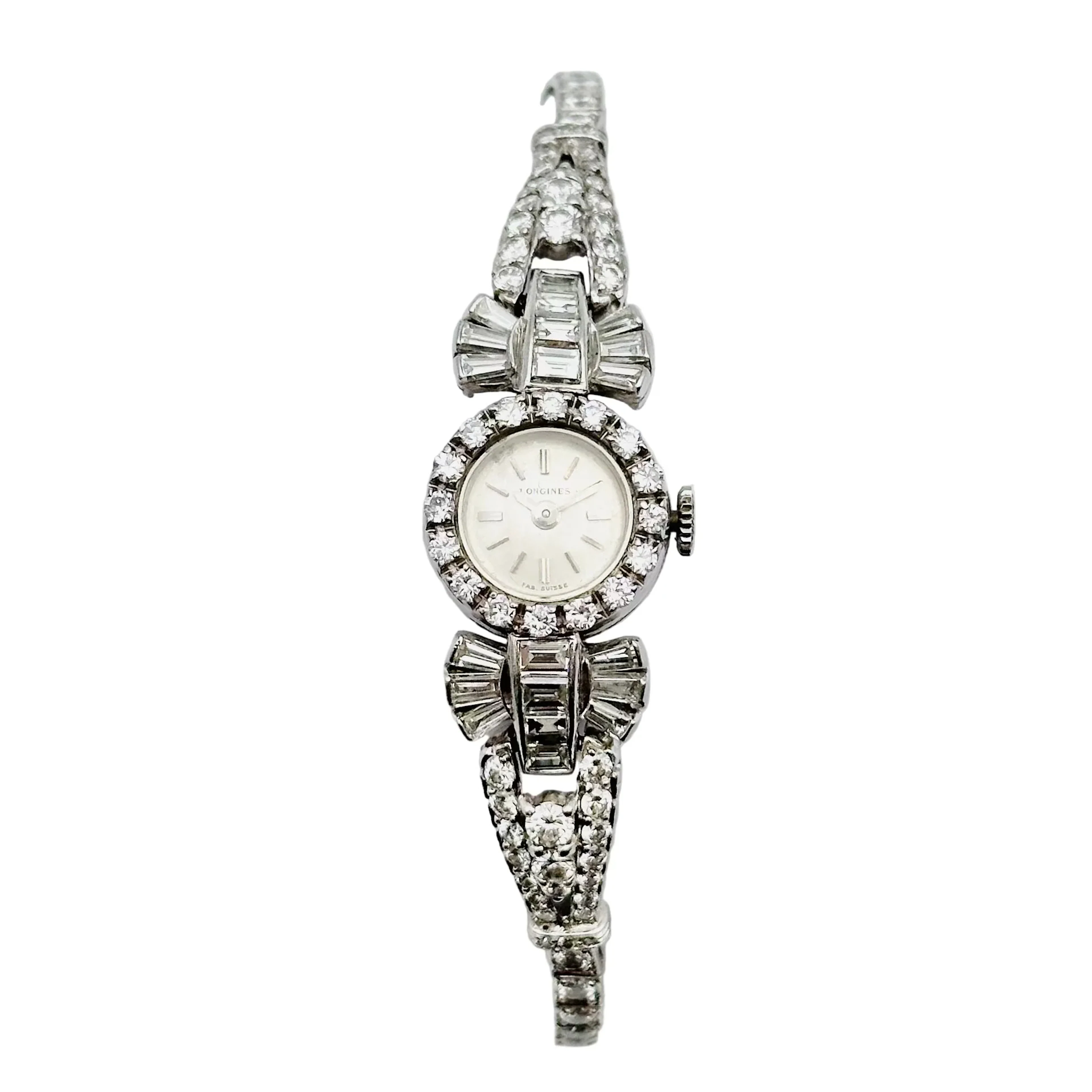 LONGINES Art Deco watch in white gold, platinum and diamonds