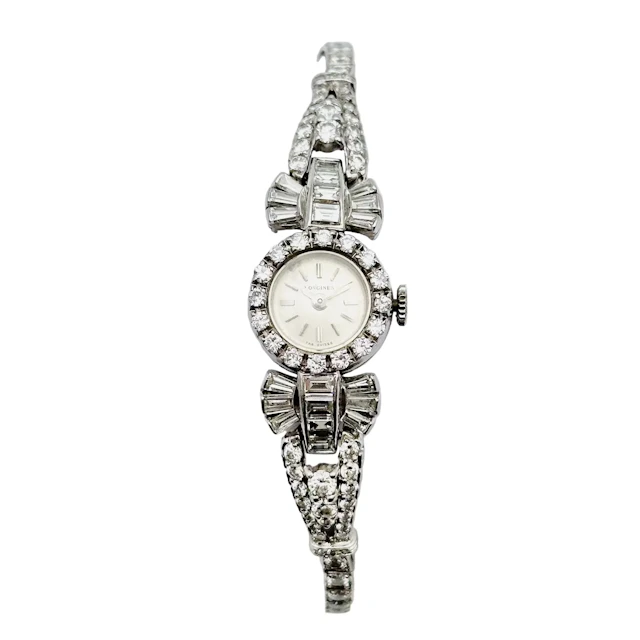 Montre Art déco LONGINES en or blanc, platine et diamants