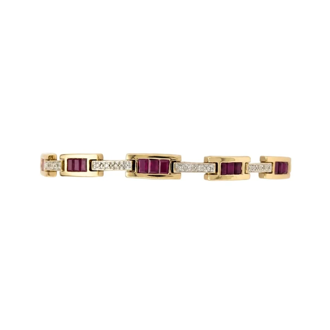 Bracelet Ligne en or jaune, rubis et diamants