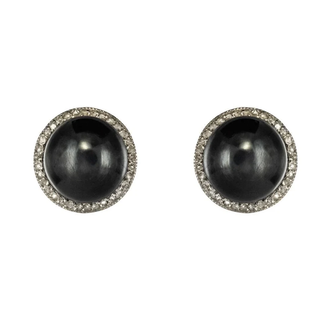 Earrings Fleas in yellow gold, paltinium, hematite and diamonds