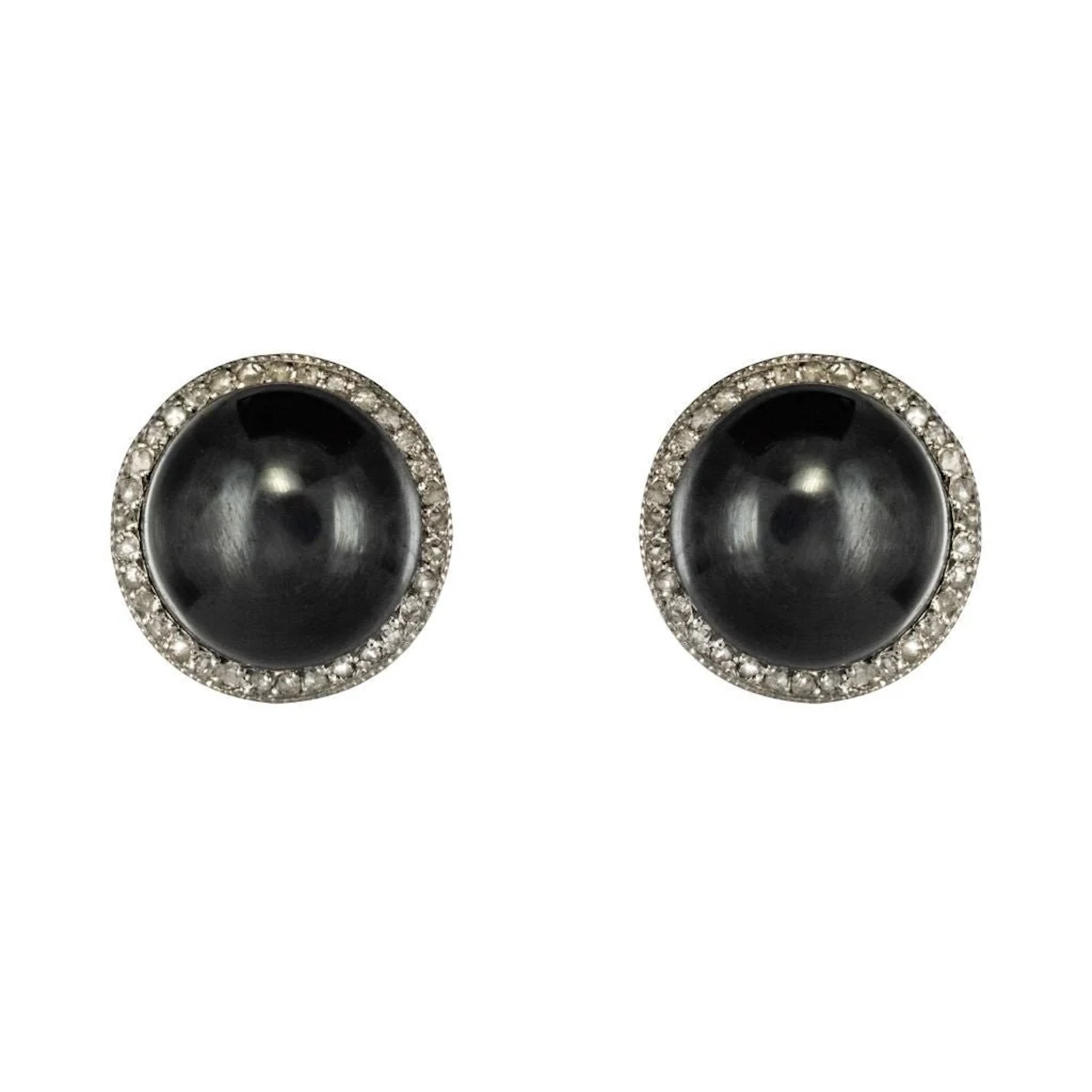 Earrings Fleas in yellow gold, paltinium, hematite and diamonds
