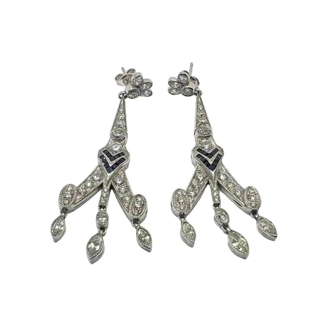 Earrings Pendant in paltinium, sapphires and diamonds