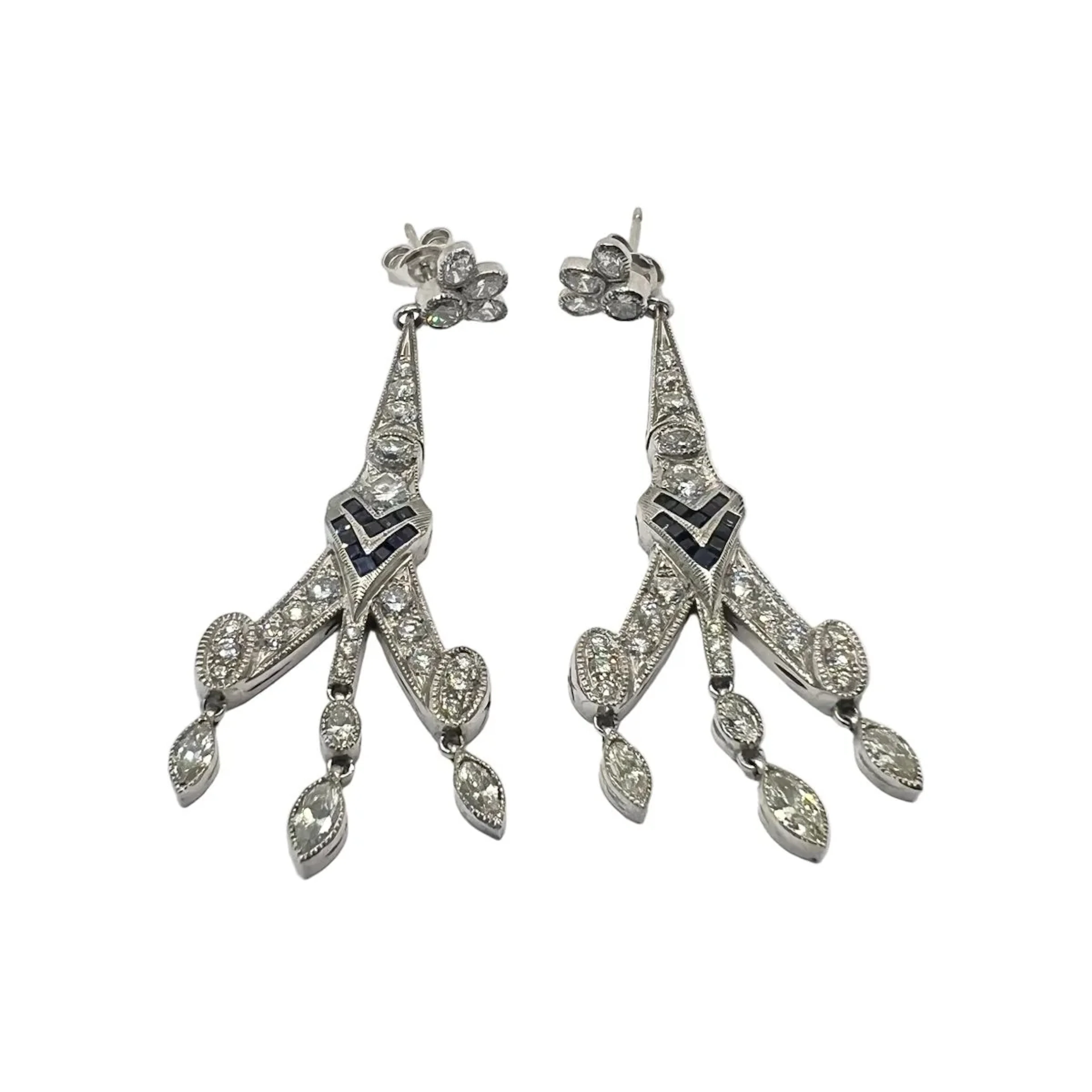 Earrings Pendant in paltinium, sapphires and diamonds