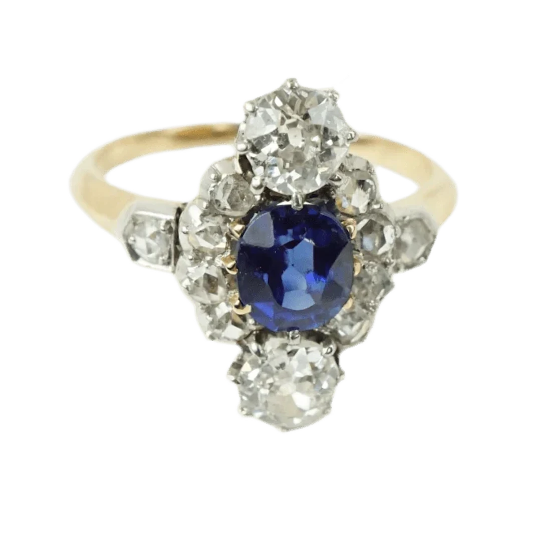 Ring Marquise en yellow gold, sapphire and diamonds