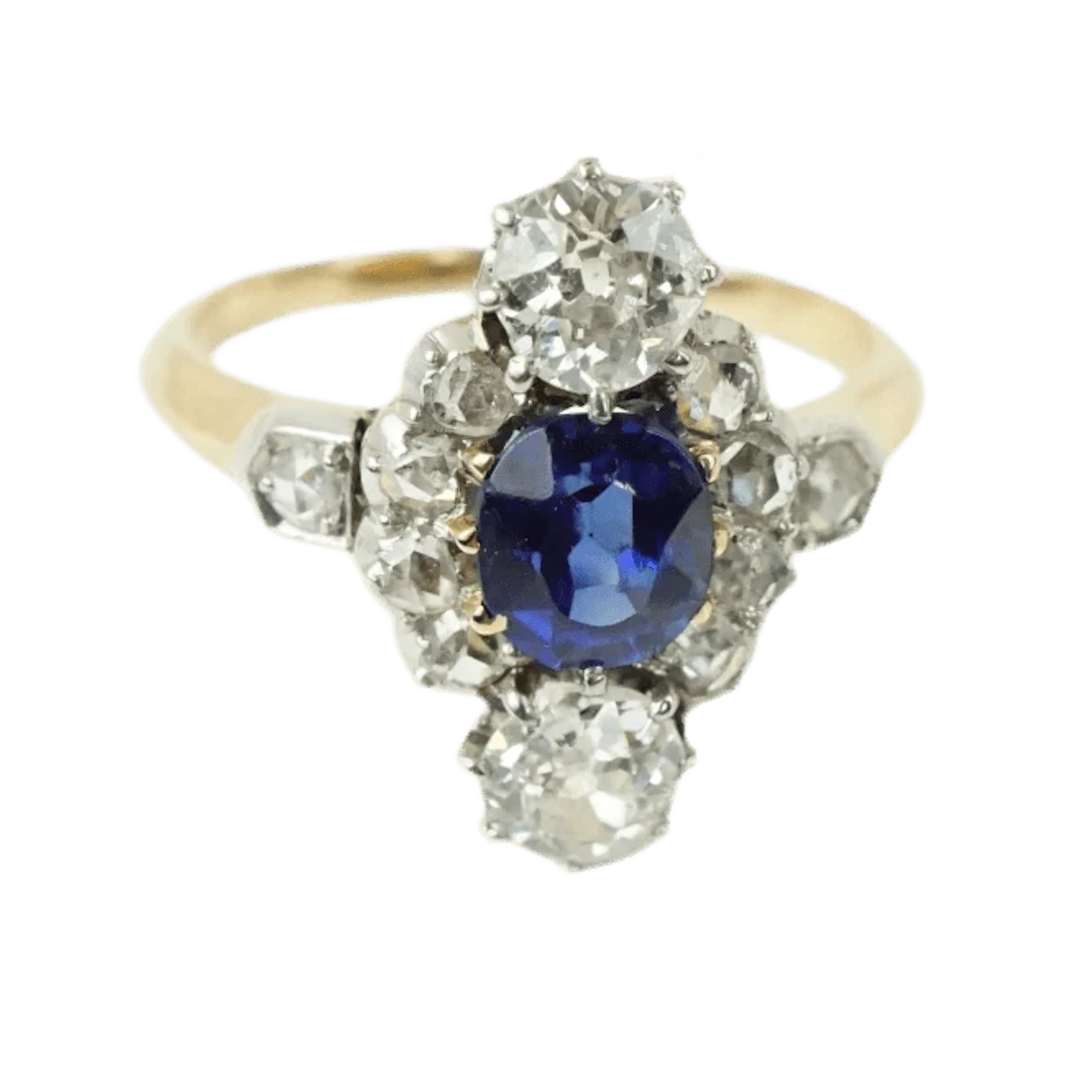 Ring Marquise en yellow gold, sapphire and diamonds