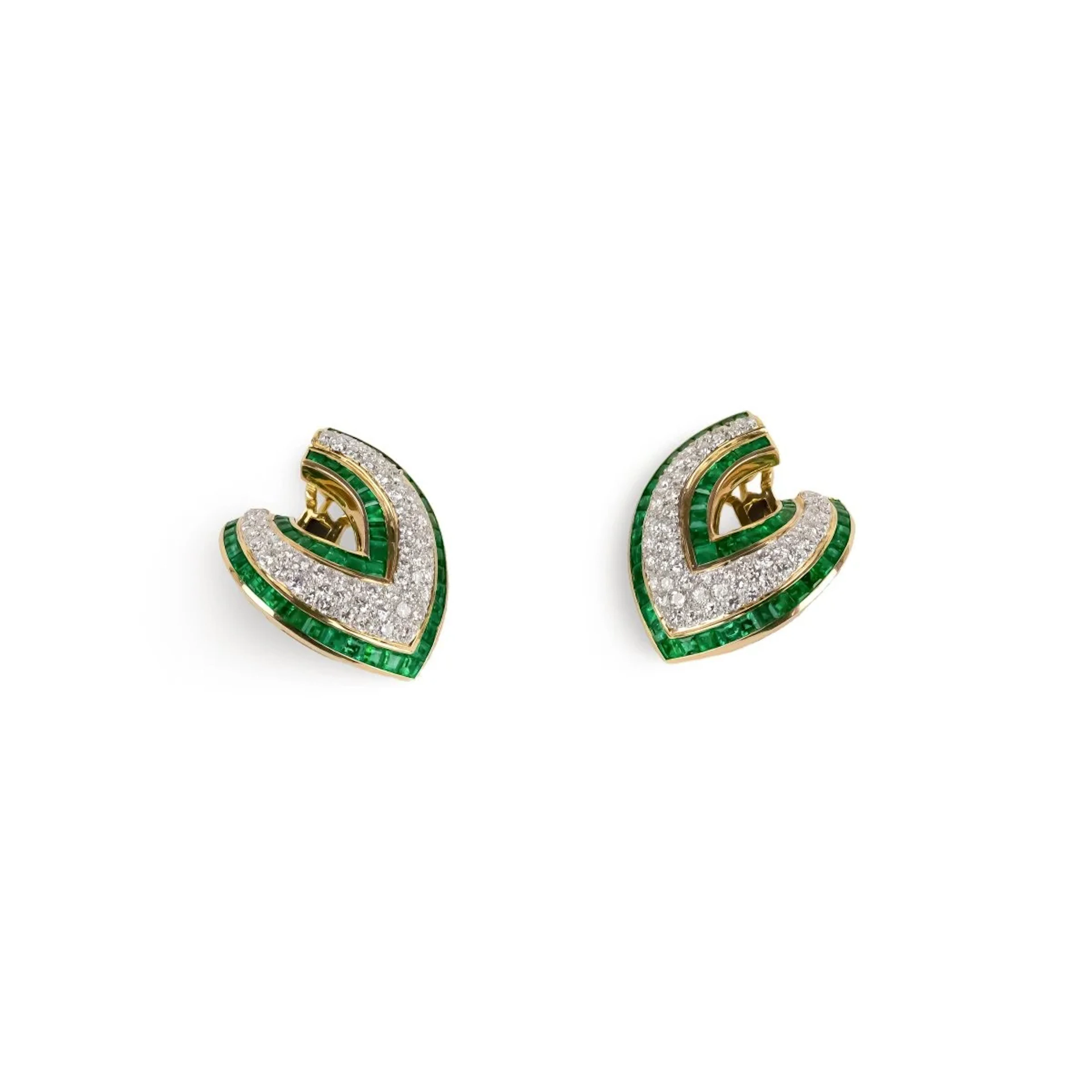 TIFFANY & CO. Yellow Gold Clip-On Earrings with Emeralds and Diamonds