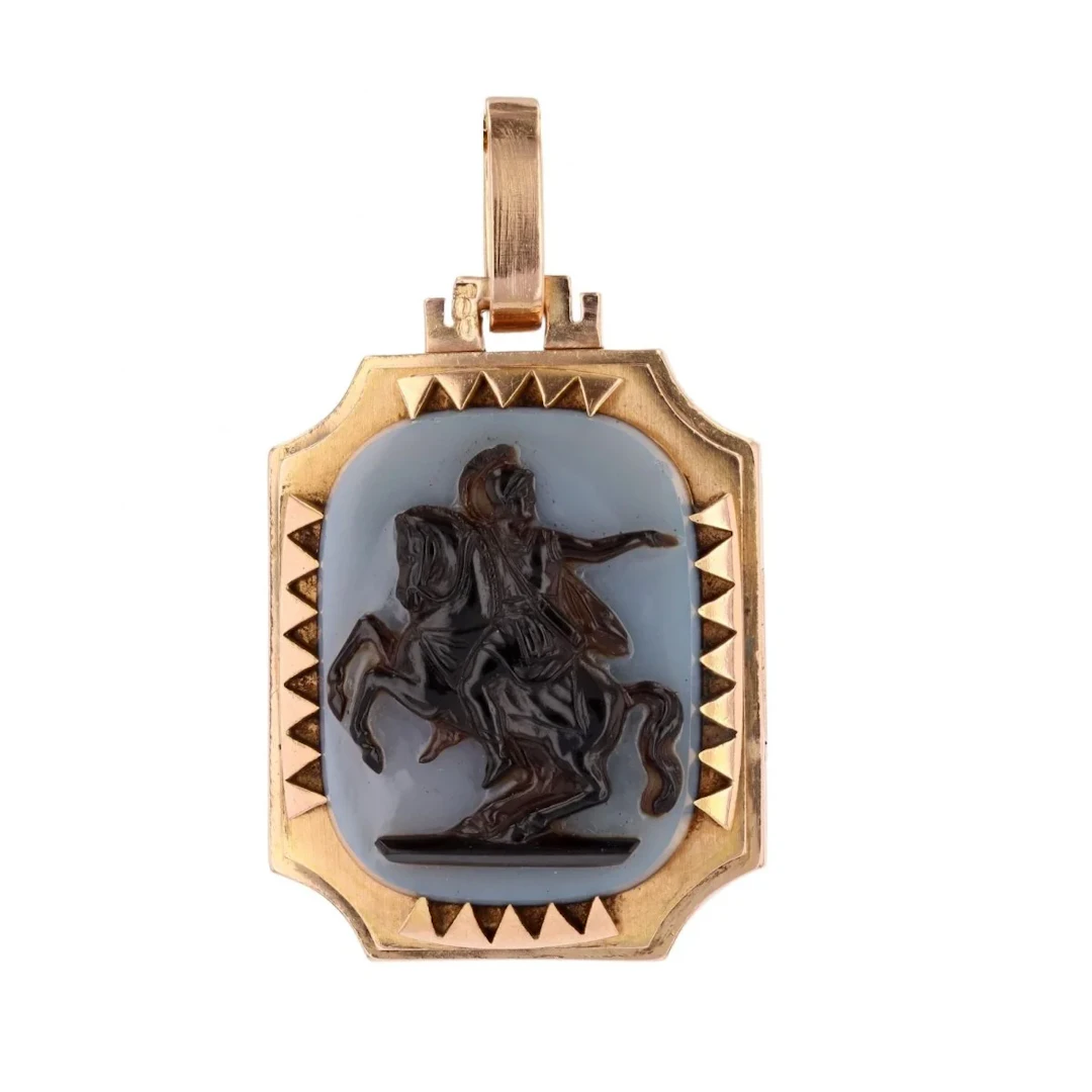 Pendant in rose gold, paltinium and agate