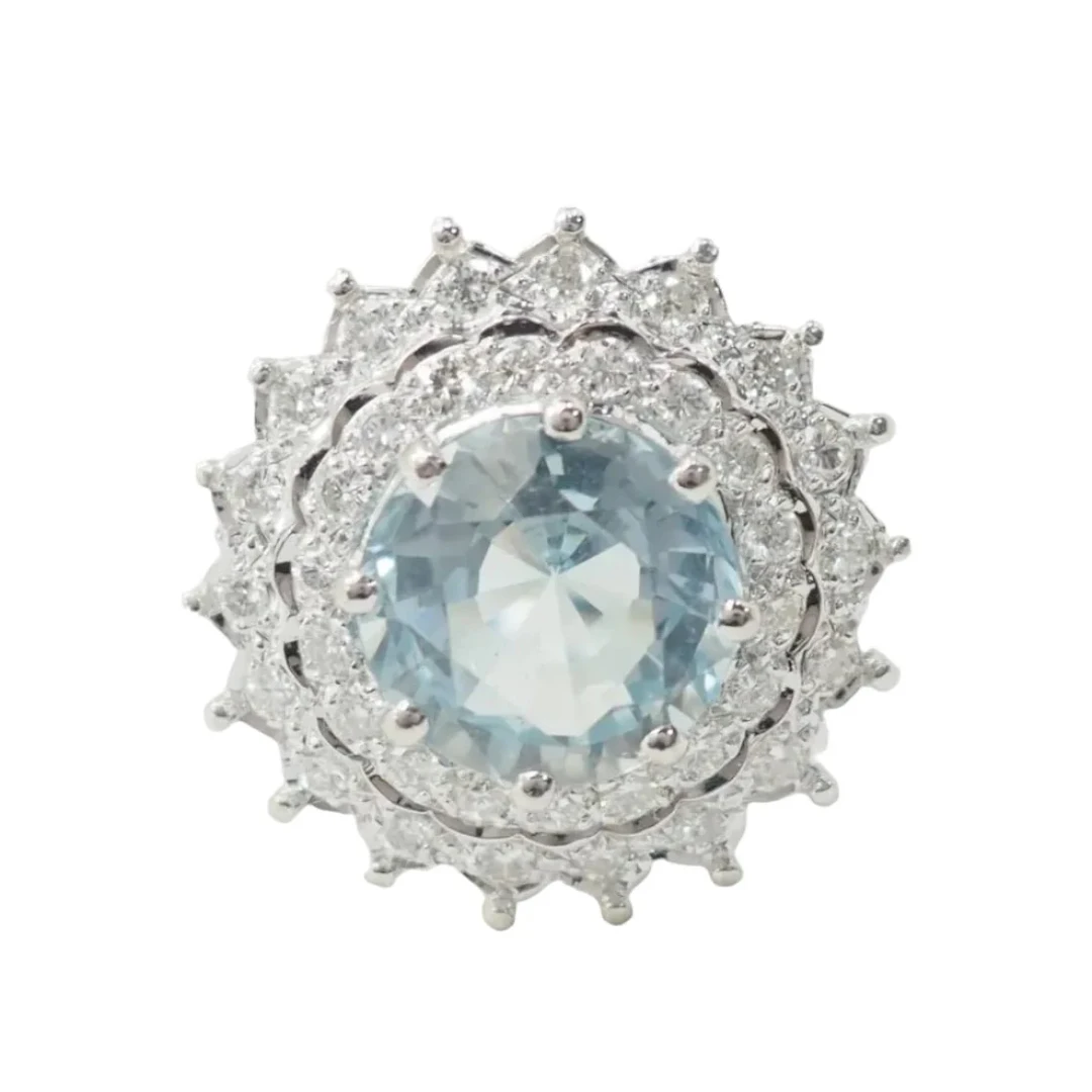 Ring Surroundings in white gold, paltinium, aquamarine and diamonds