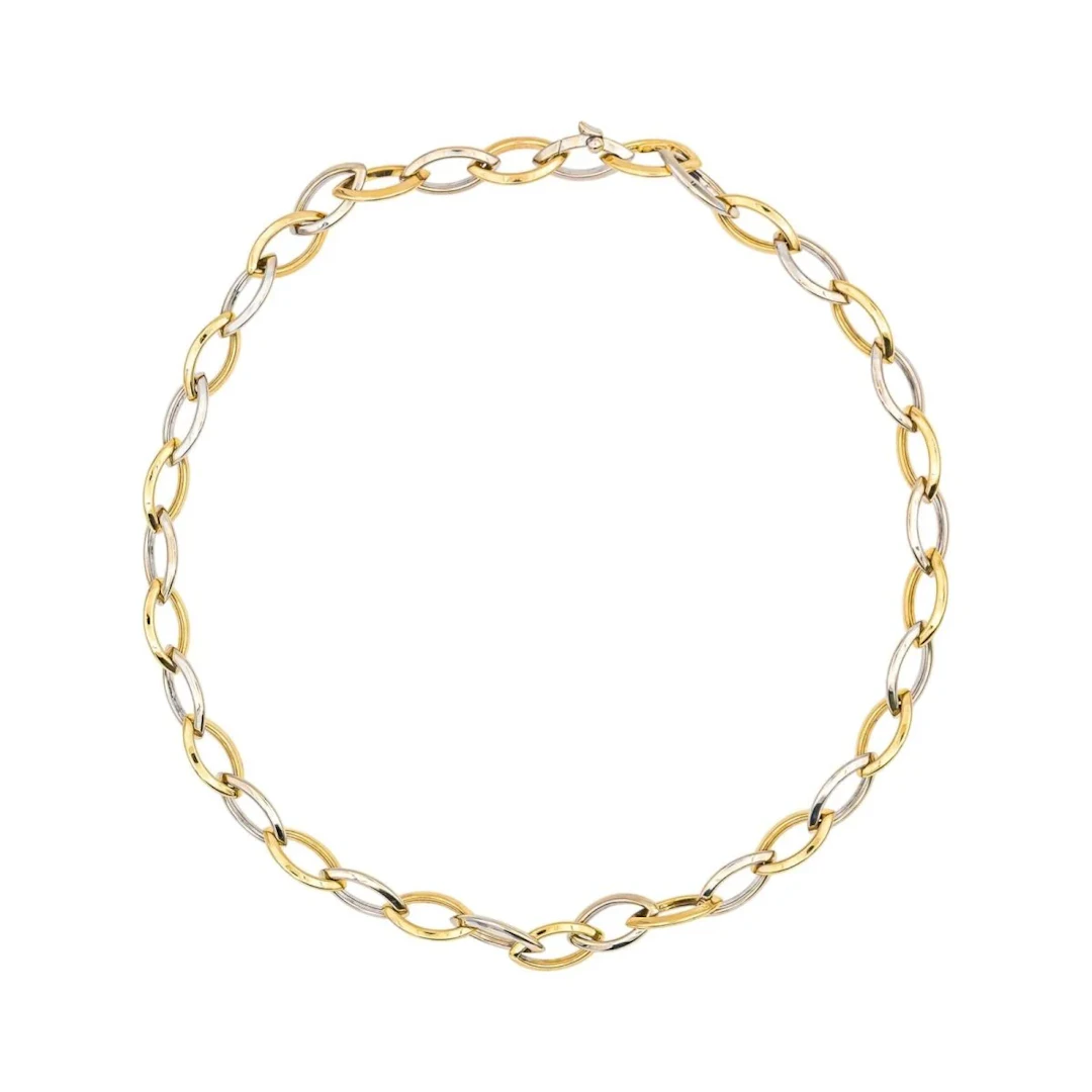 Diamond-cut curb chain necklace in yellow and white gold