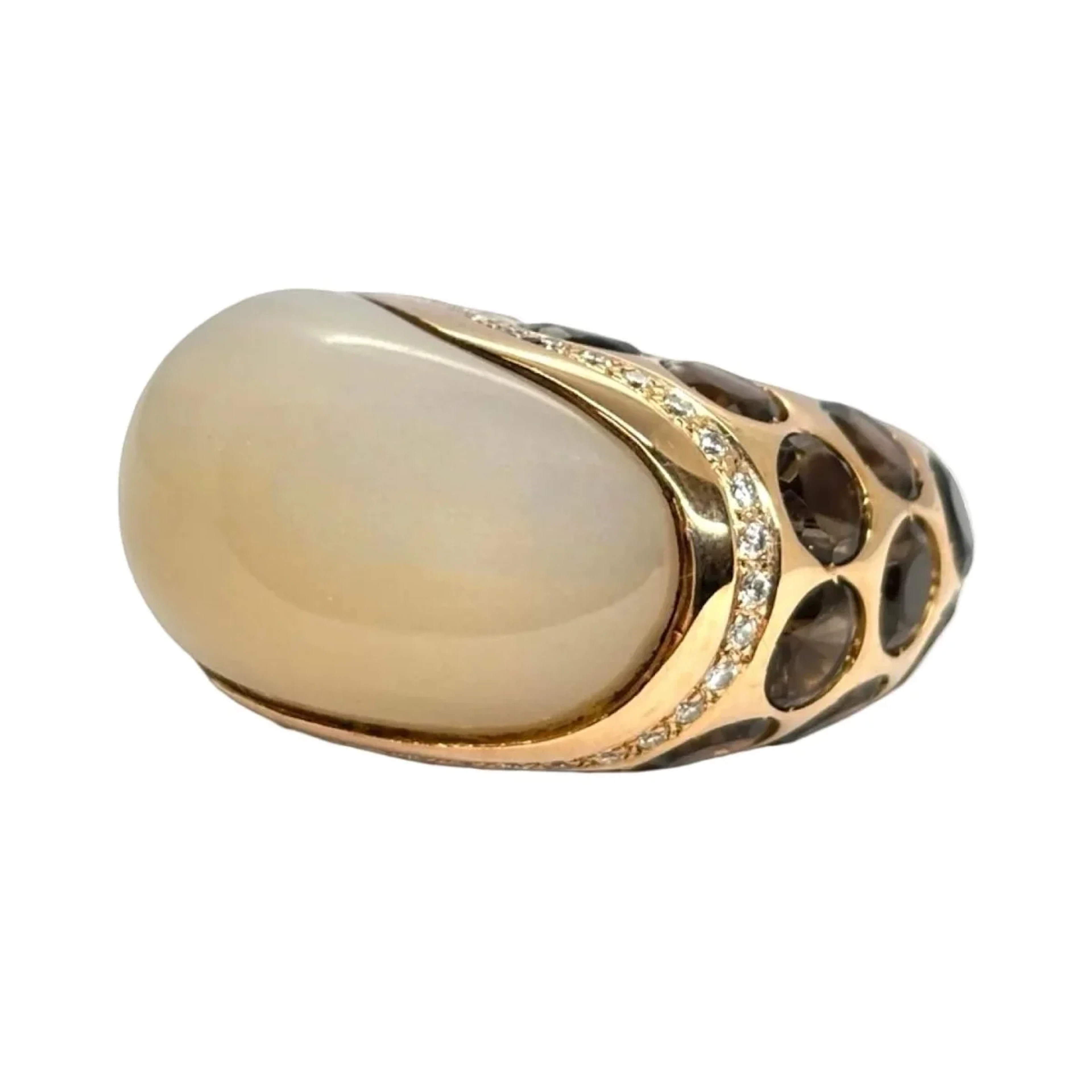 ANJARA Dome Ring in yellow gold, moonstone, quartz, and diamonds