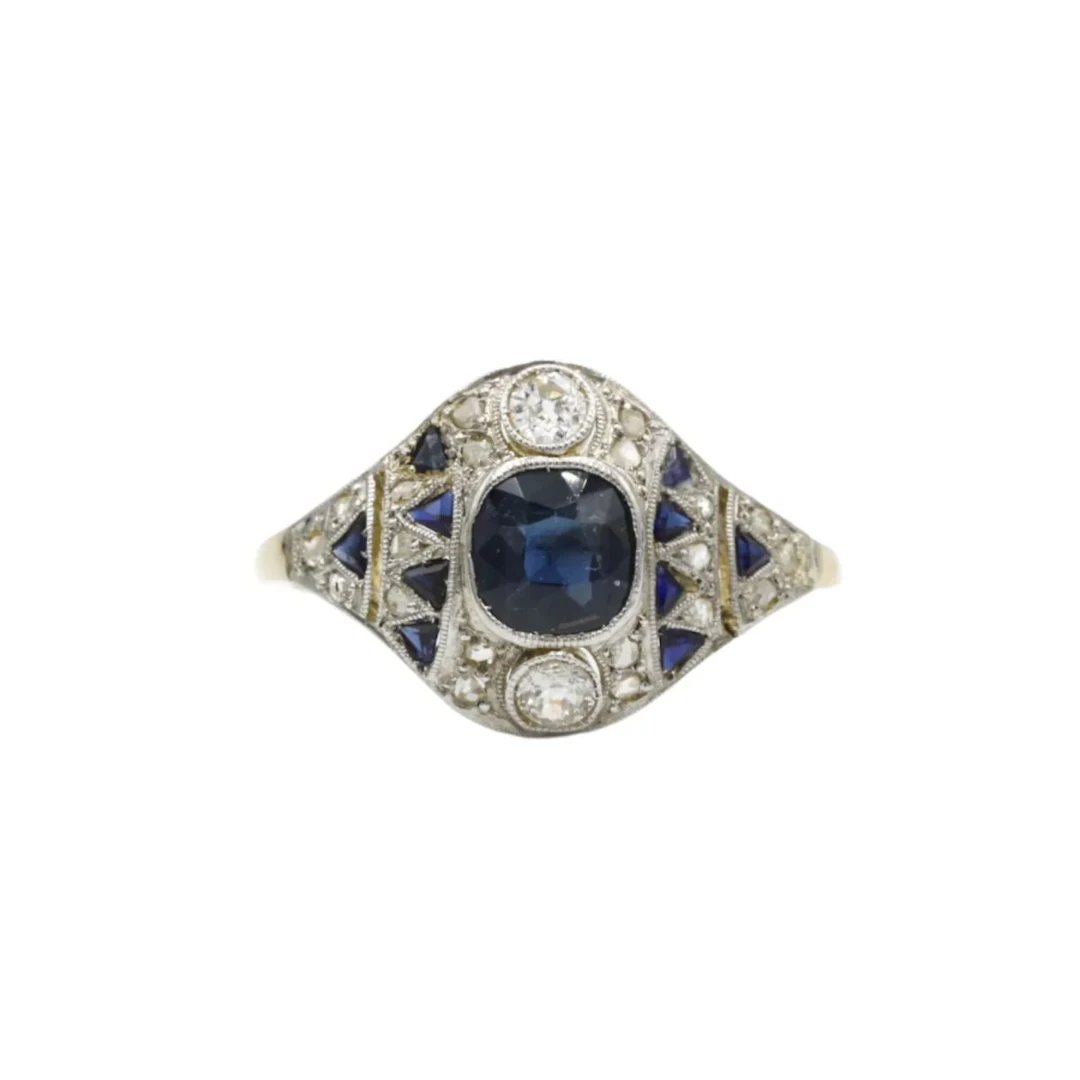 Bague art deco - 1920 - Or blanc 18K, saphirs et diamants