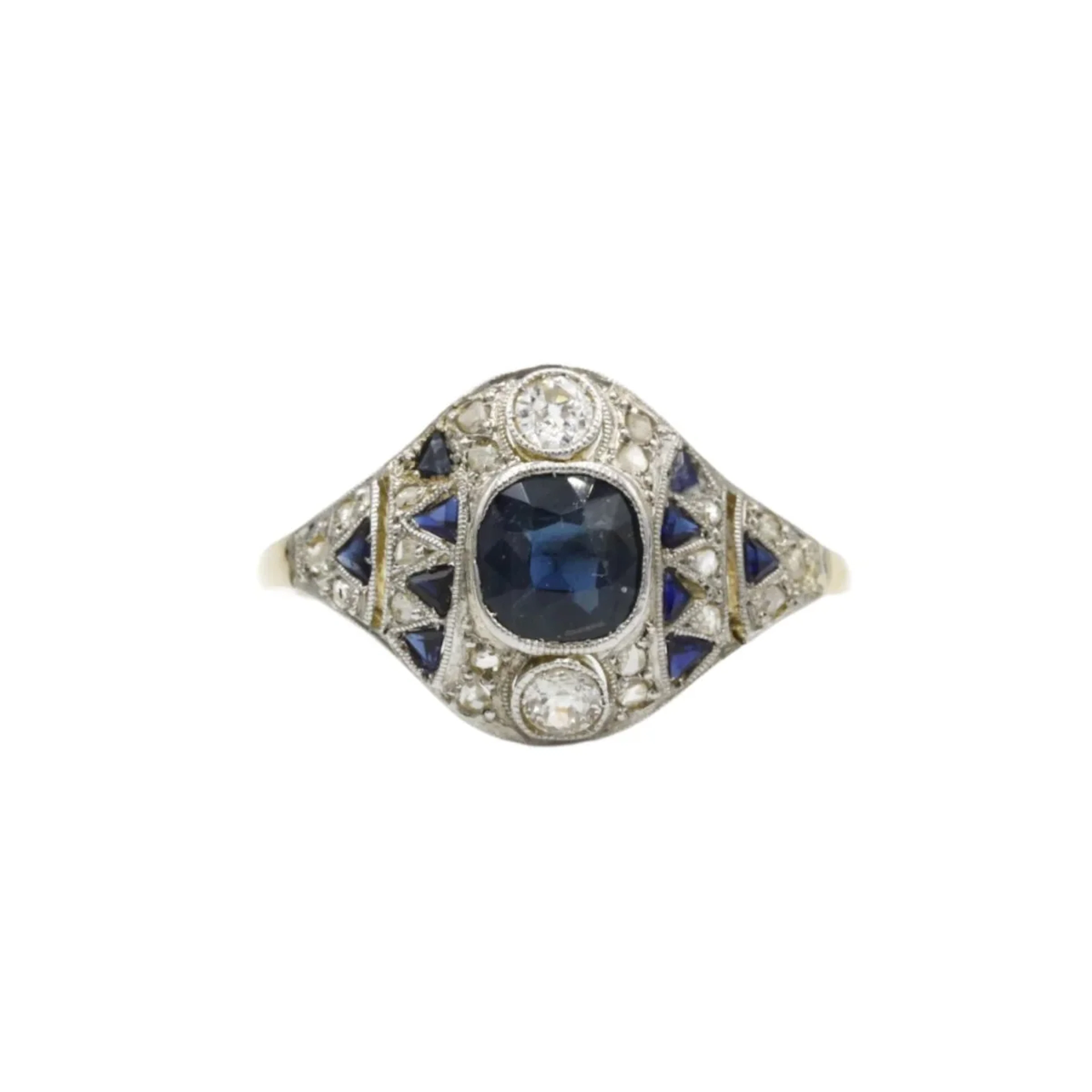 Bague art deco - 1920 - Or blanc 18K, saphirs et diamants