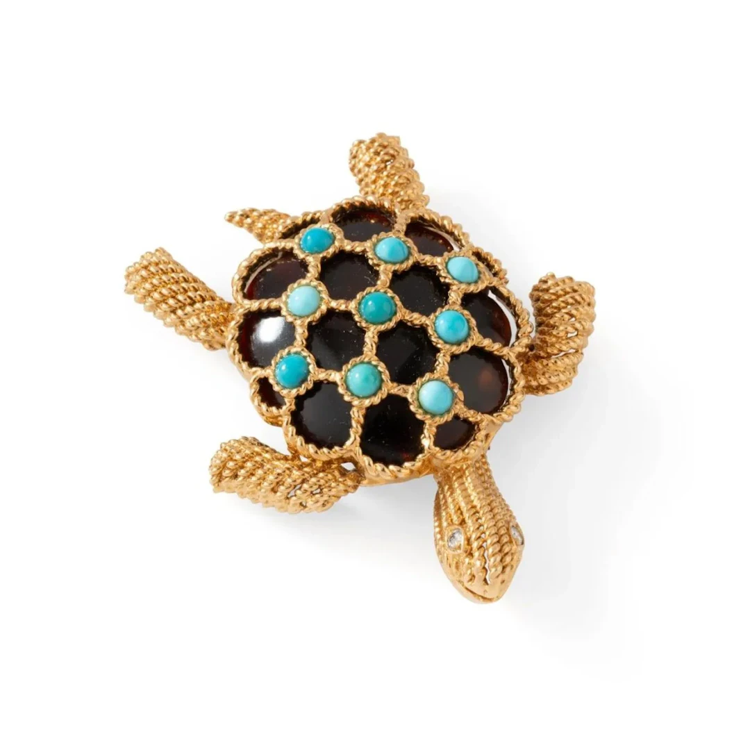 BOUCHERON Turtle clip brooch in yellow gold, turquoise and diamonds