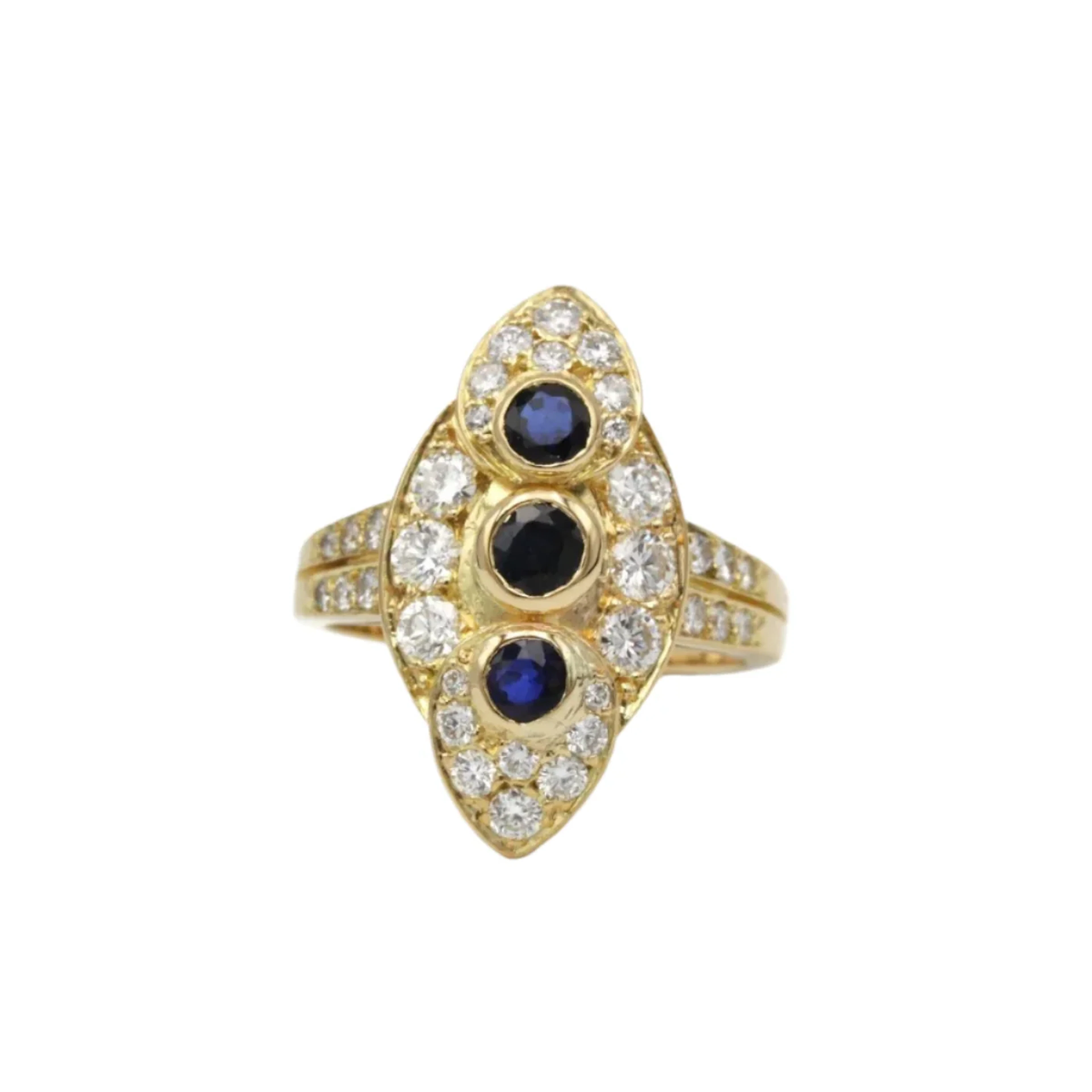 Ring Marquise en yellow gold, sapphires and diamonds