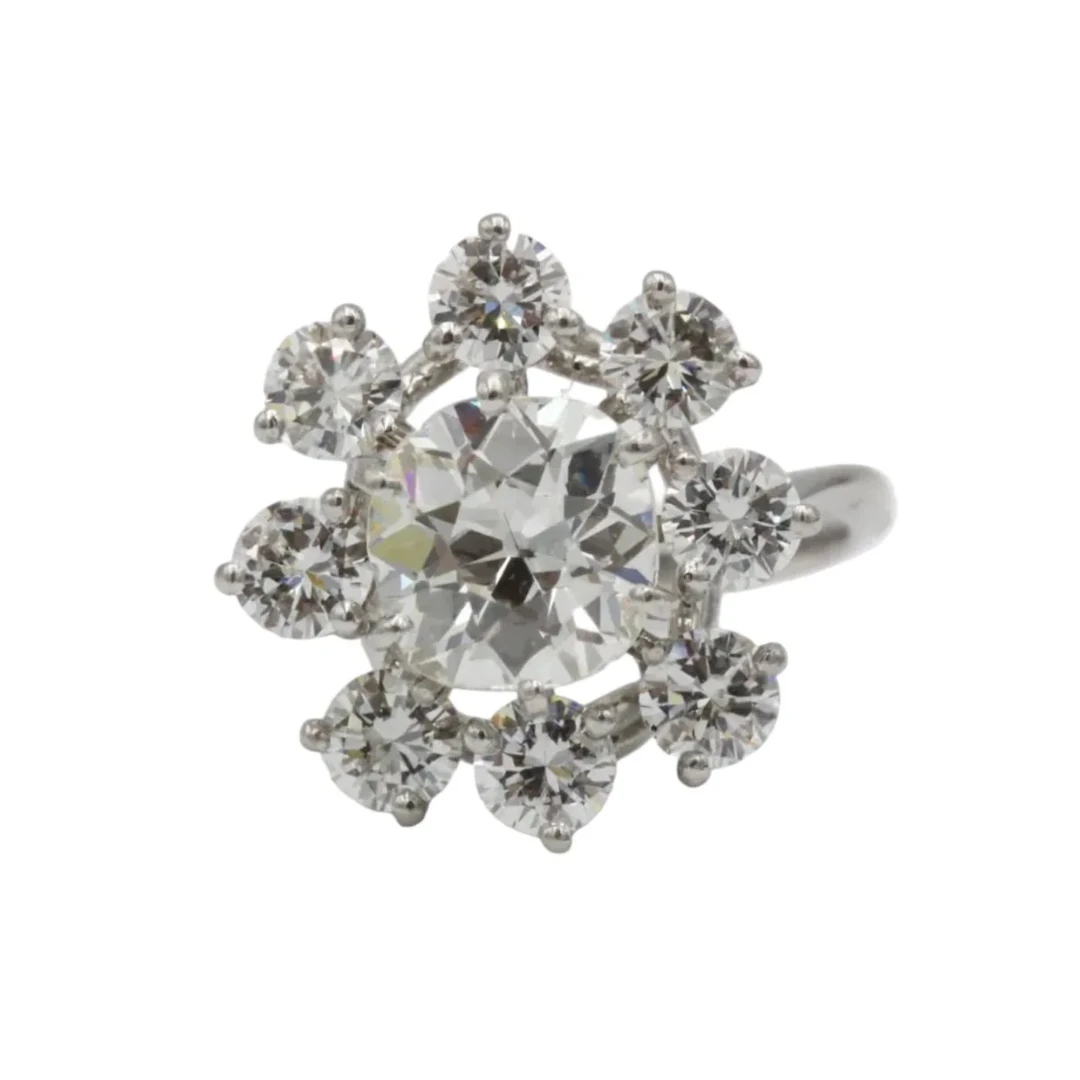 Ring Marguerite in white gold, paltinium and diamonds