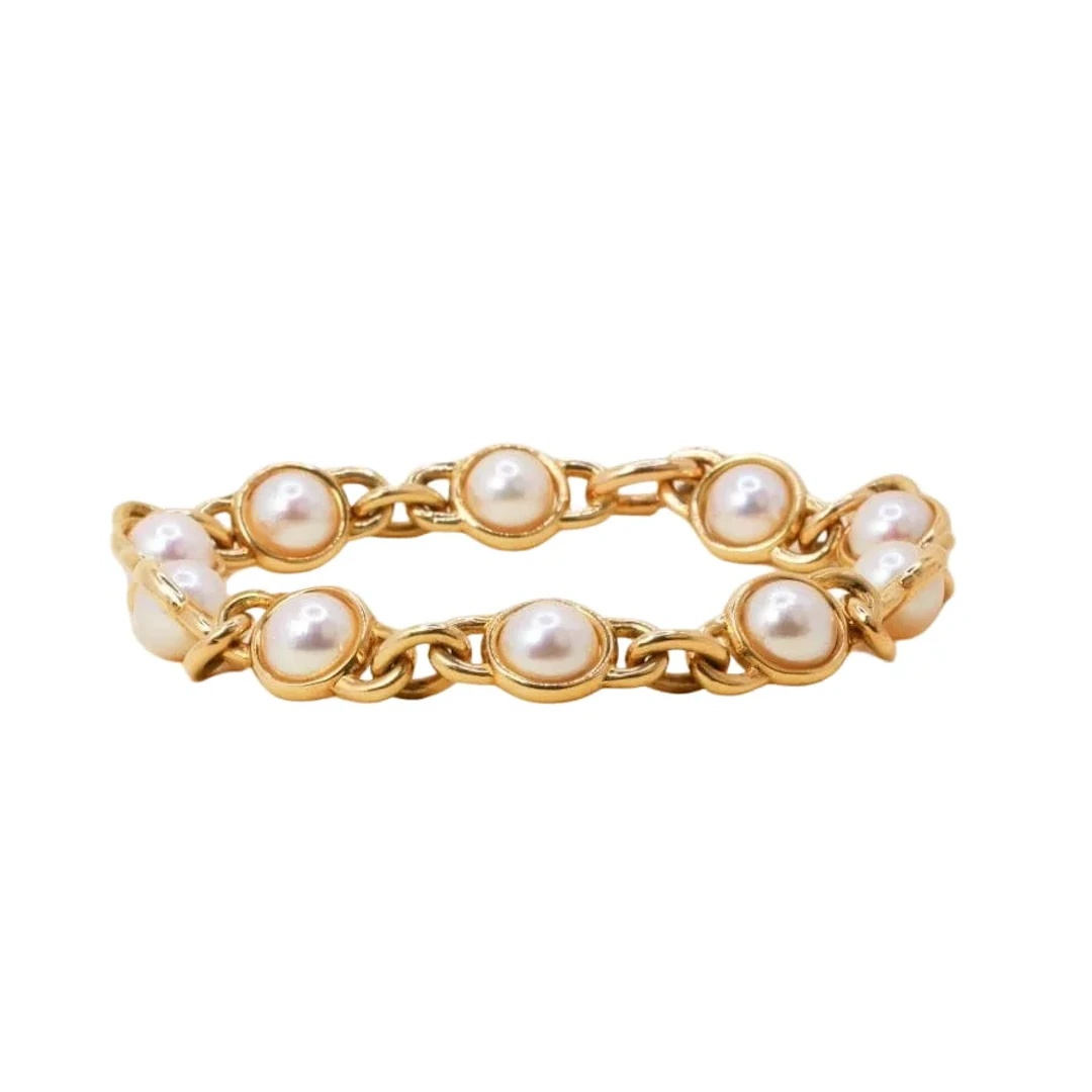 Vintage yellow gold chain bracelet with Akoya pearls